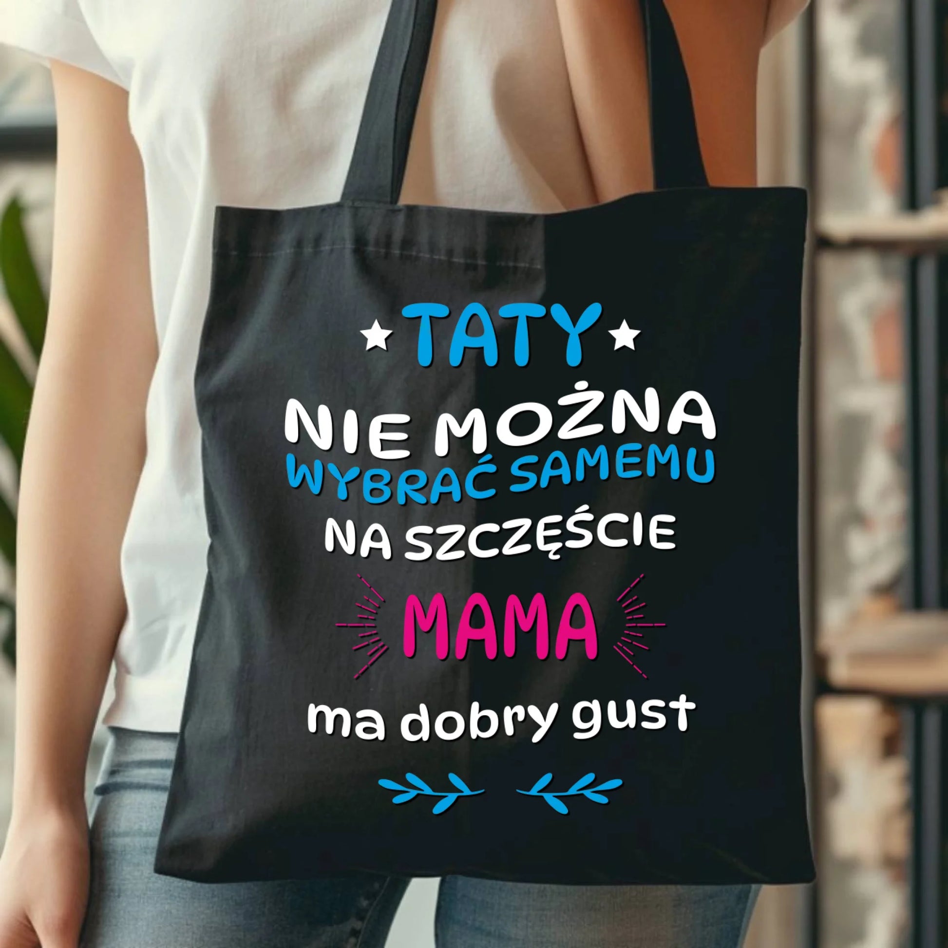 Personalizowana eco torba z nadrukiem dla taty - czarna - prezent dla taty, Dzień Ojca, Święta, Urodziny