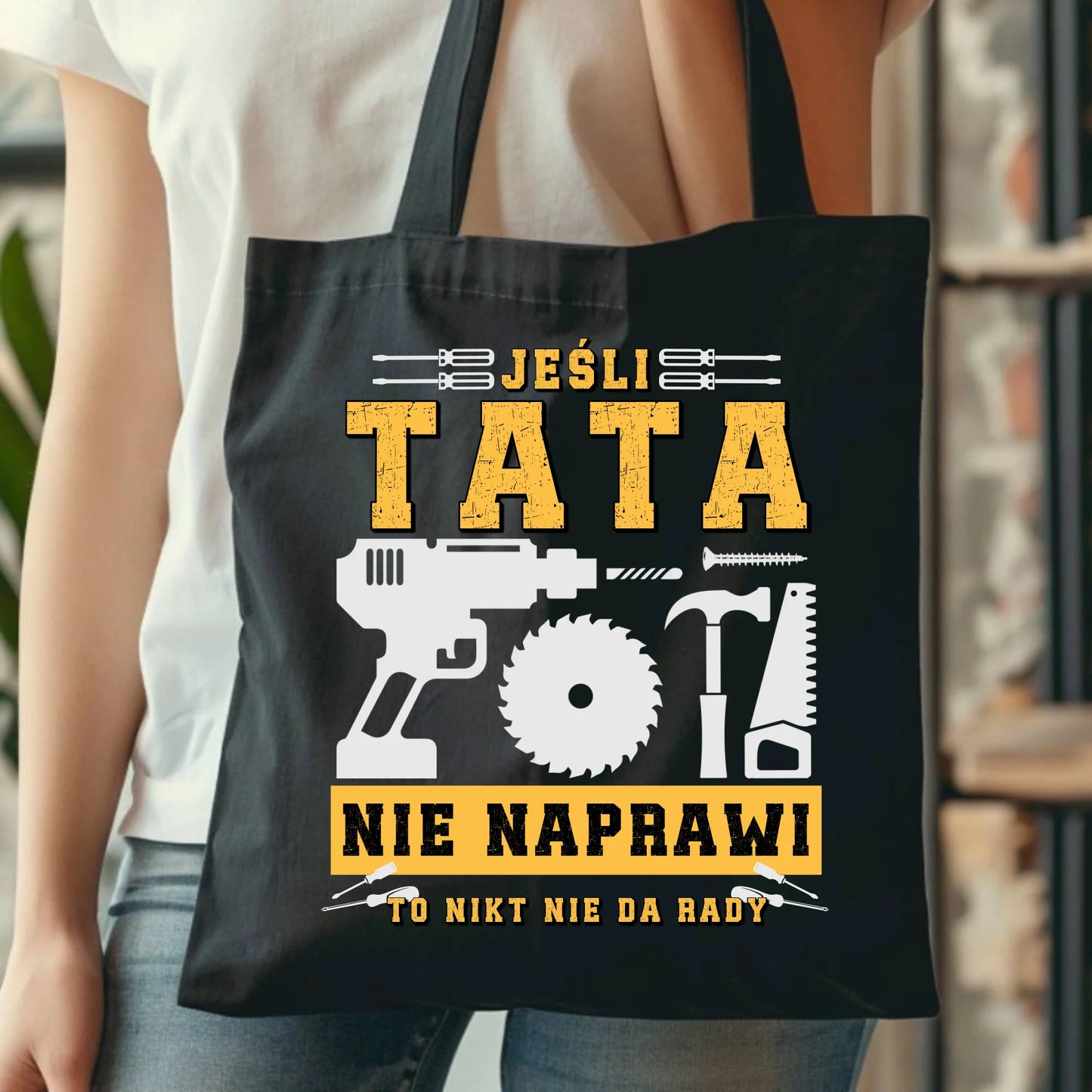 Personalizowana eco torba z nadrukiem dla taty - czarna - prezent dla taty, Dzień Ojca, Święta, Urodziny