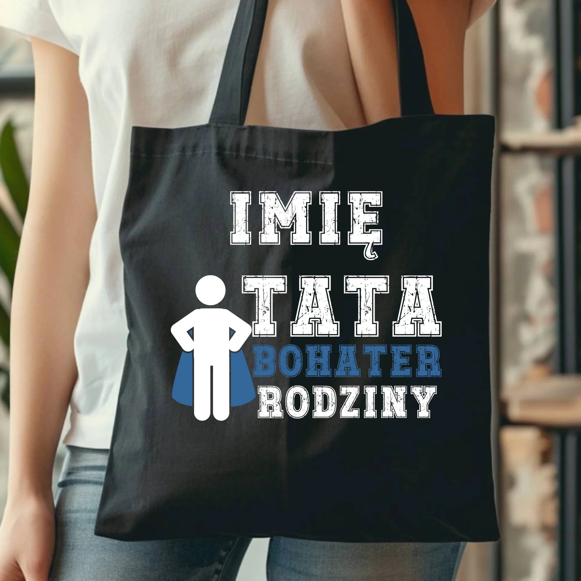 Personalizowana eco torba z nadrukiem dla taty - czarna - prezent dla taty, Dzień Ojca, Święta, Urodziny