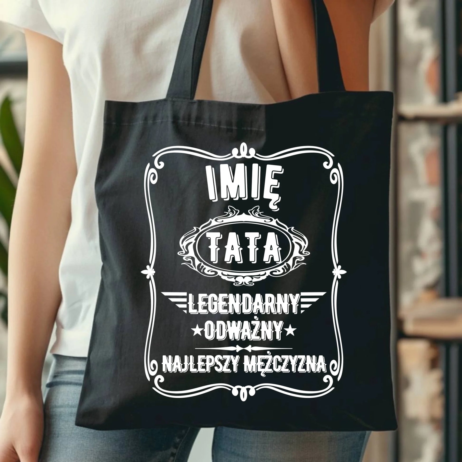 Personalizowana eco torba z nadrukiem dla taty - czarna - prezent dla taty, Dzień Ojca, Święta, Urodziny