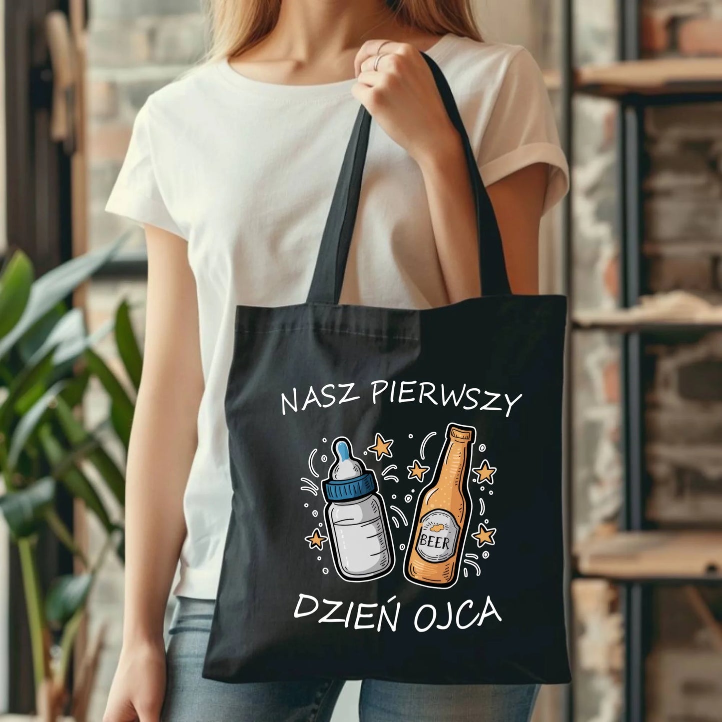 Personalizowana eco torba z nadrukiem dla taty - czarna - prezent dla taty, Dzień Ojca, Święta, Urodziny