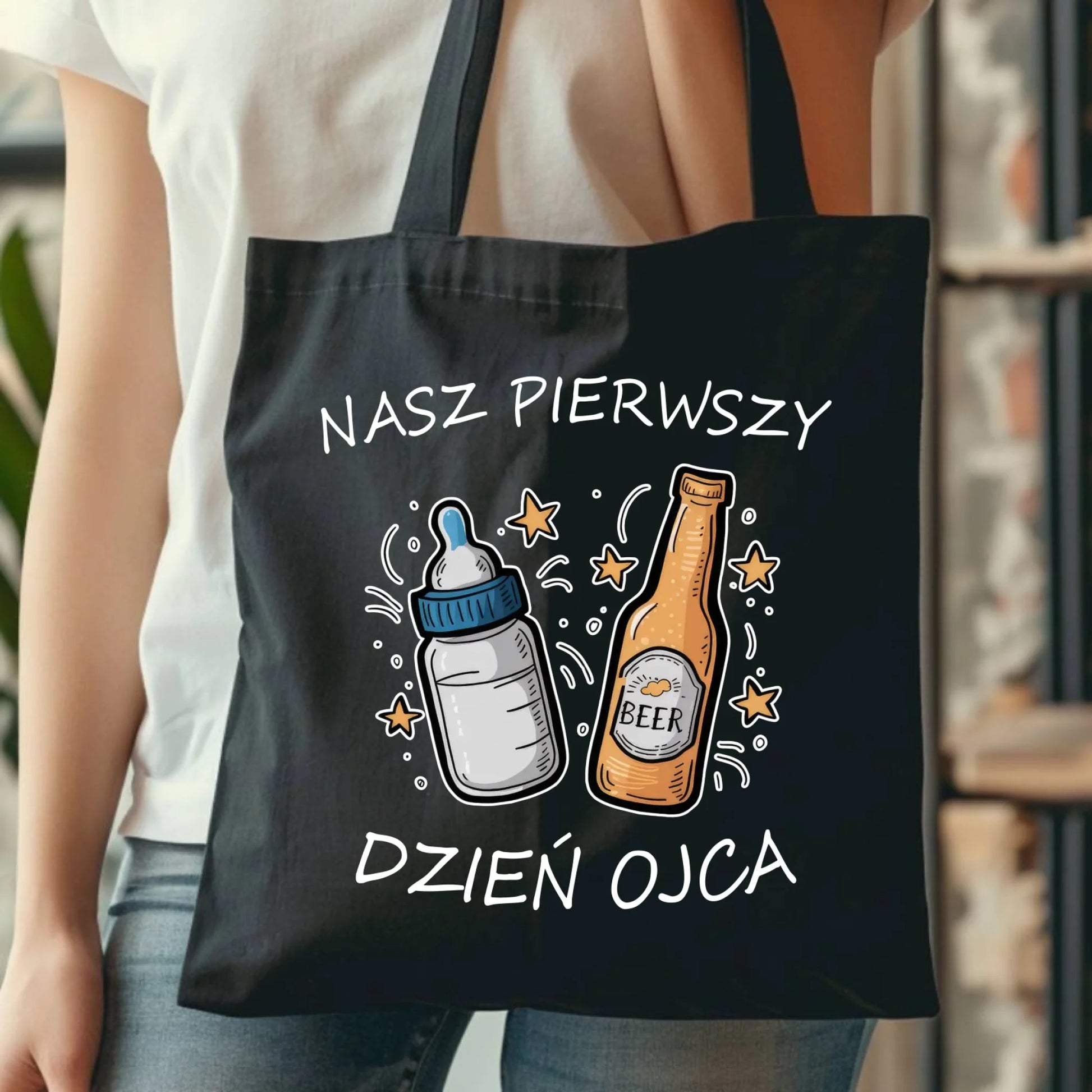 Personalizowana eco torba z nadrukiem dla taty - czarna - prezent dla taty, Dzień Ojca, Święta, Urodziny