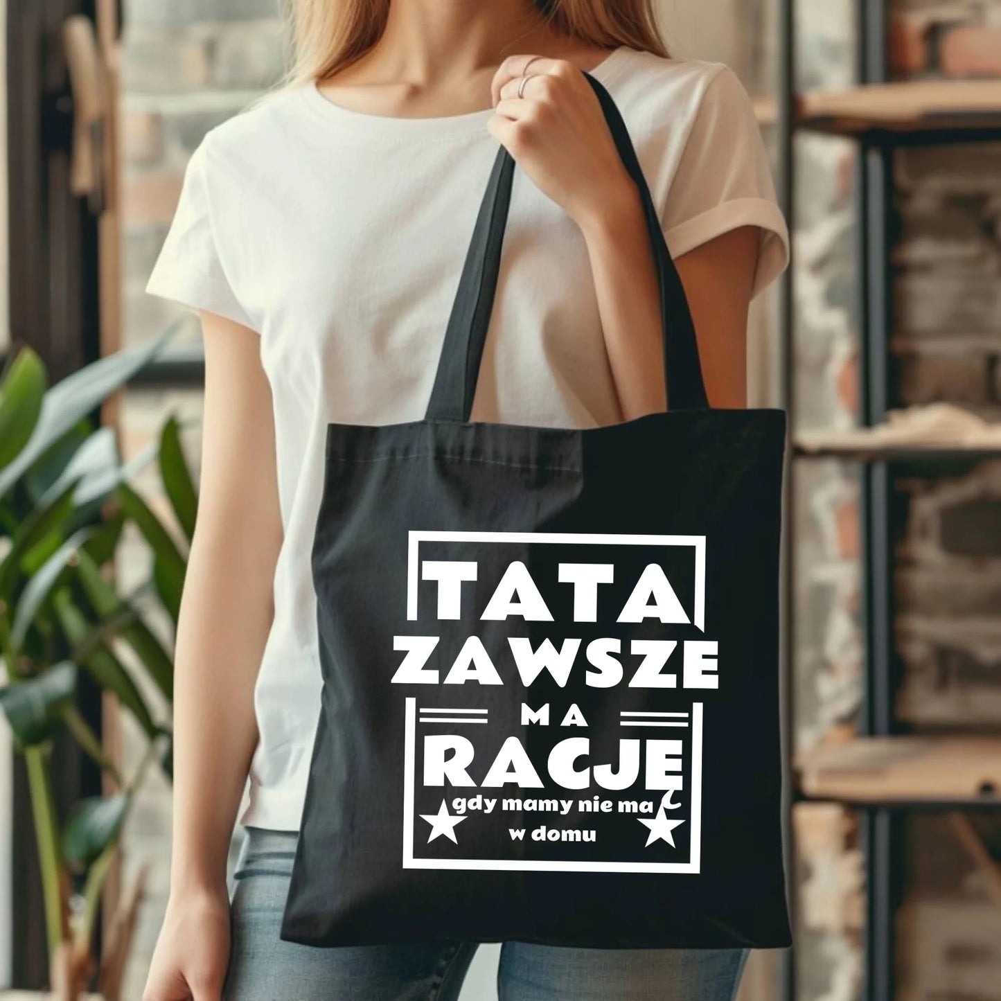 Personalizowana eco torba z nadrukiem dla taty - czarna - prezent dla taty, Dzień Ojca, Święta, Urodziny