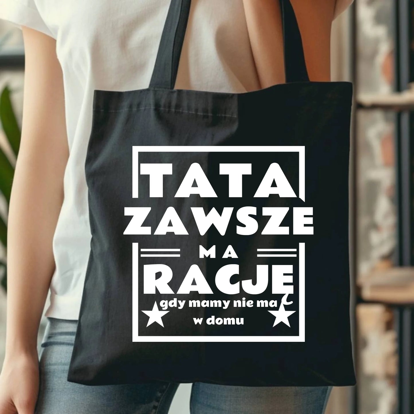 Personalizowana eco torba z nadrukiem dla taty - czarna - prezent dla taty, Dzień Ojca, Święta, Urodziny