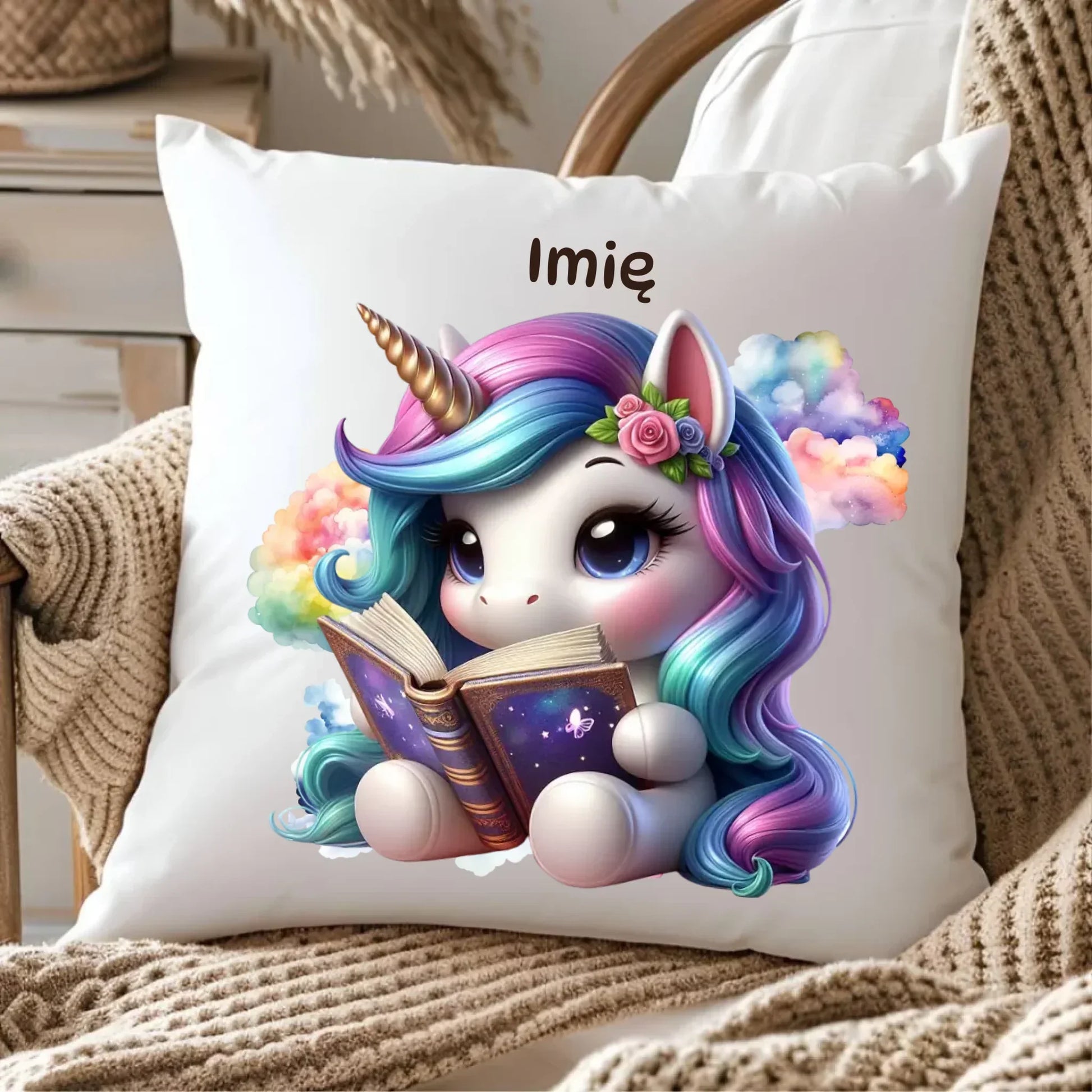 Jednorożec z książką | Poduszka dla dziecka DD09 - StoryCups.pl