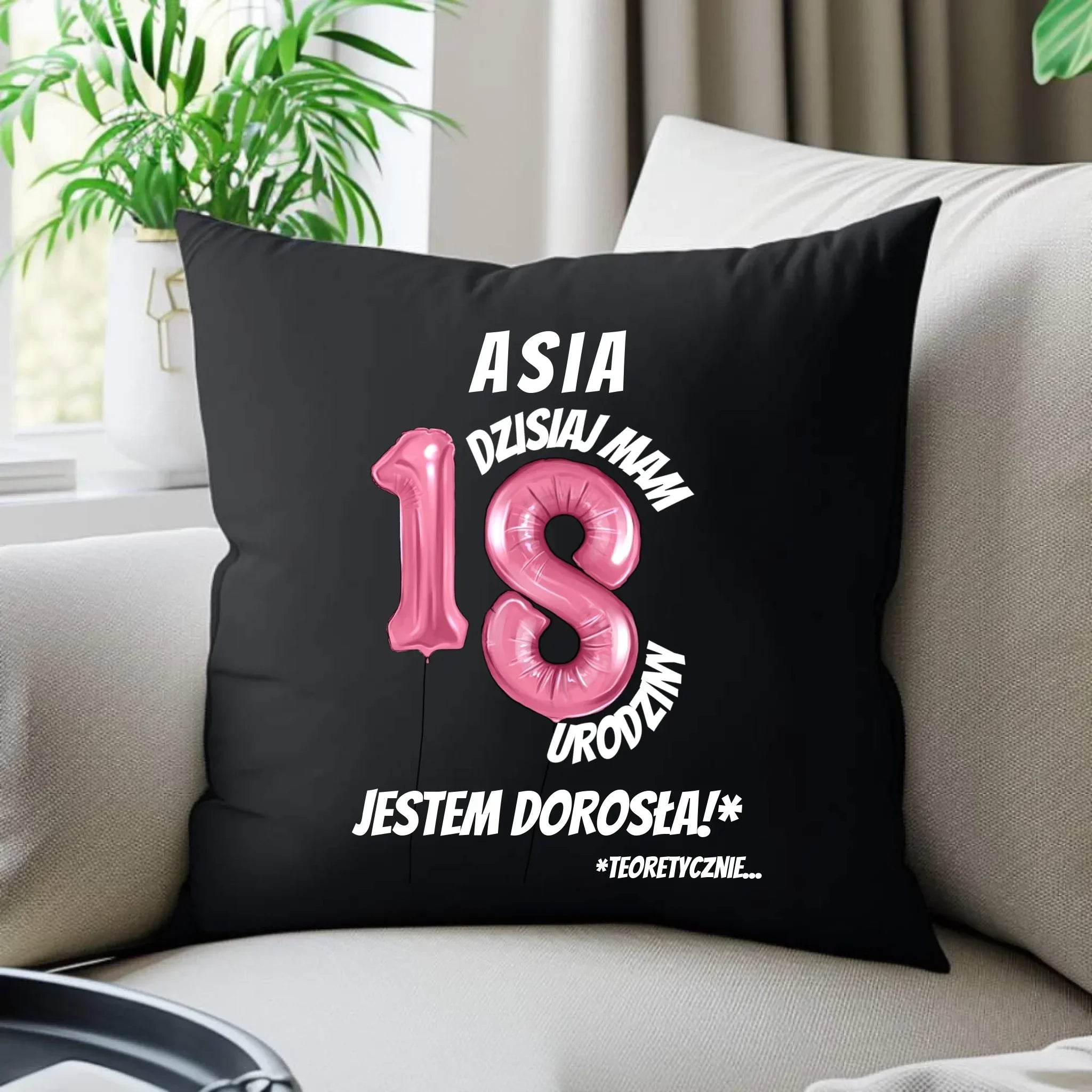 Dzisiaj mam 18. urodziny | Poduszka dekoracyjna prezent na osiemnastkę U25 - StoryCups.pl