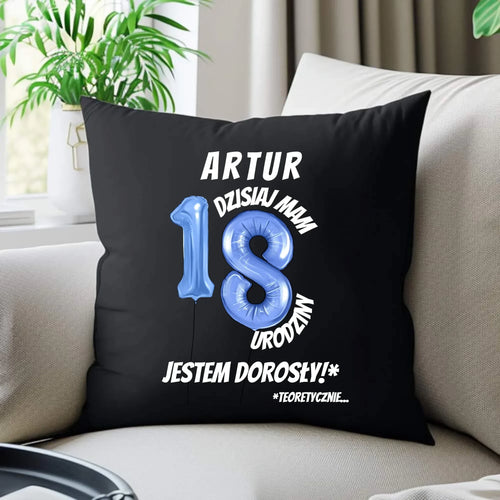 Dzisiaj mam 18. urodziny | Poduszka dekoracyjna prezent na osiemnastkę U27 - StoryCups.pl