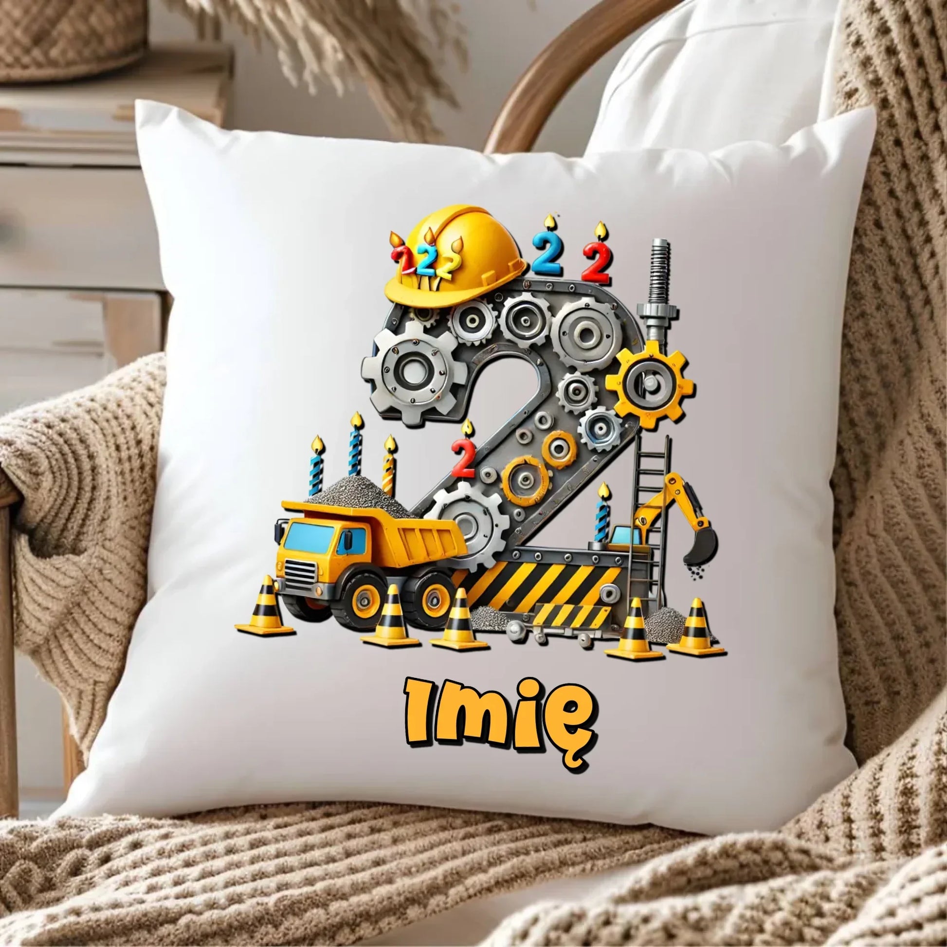 Koparka, konstrukcja | Poduszka na 2. urodziny dla chłopca U36 - StoryCups.pl