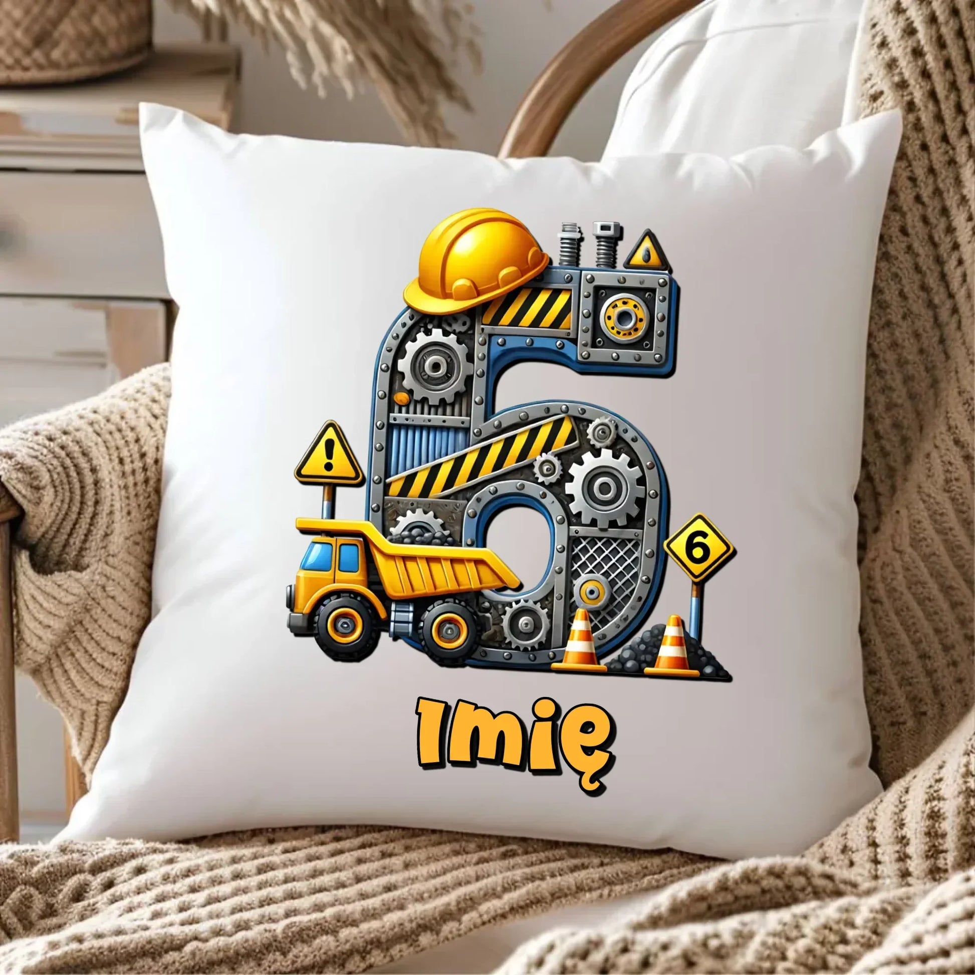 Koparka, konstrukcja | Poduszka na 6. urodziny dla chłopca U40 - StoryCups.pl