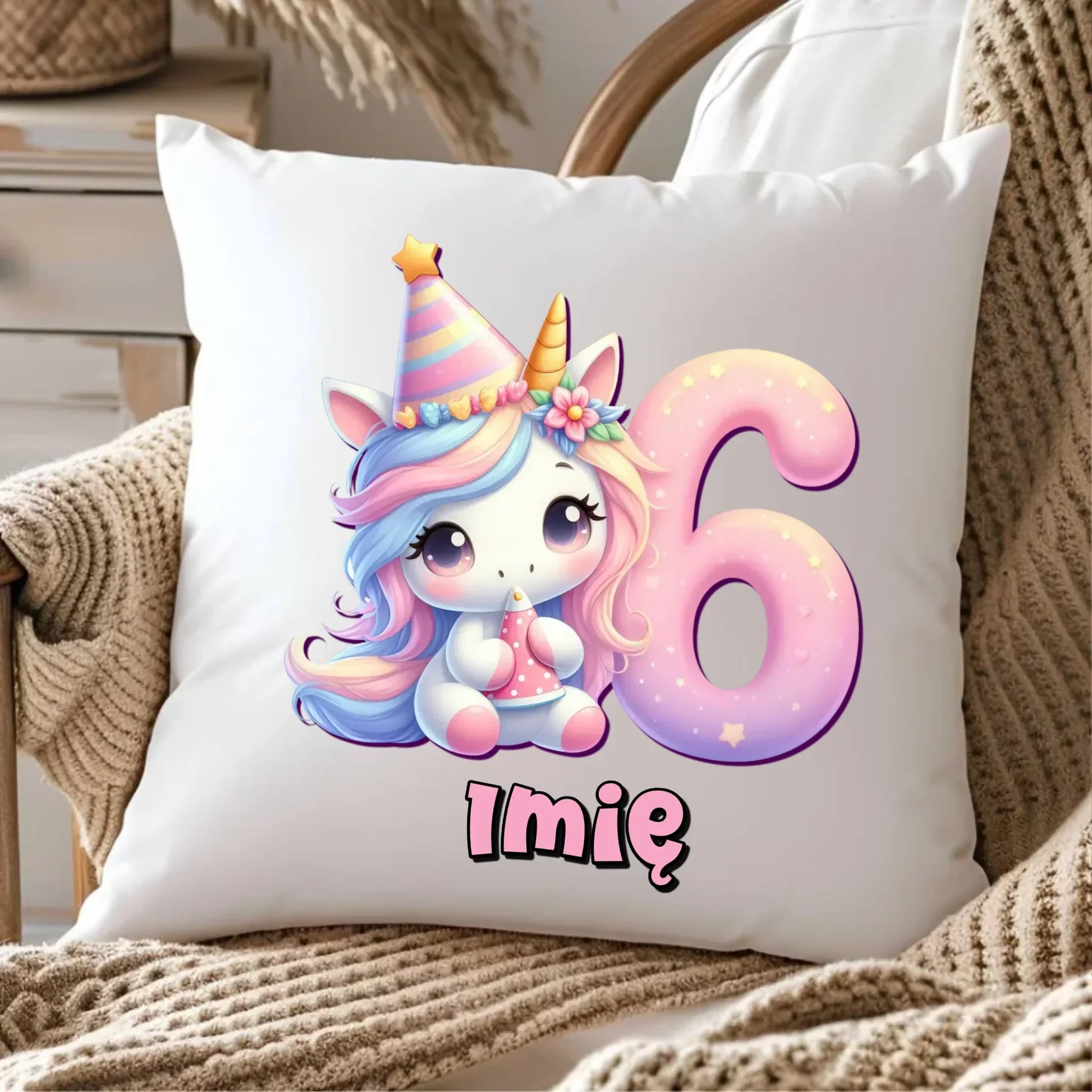 Jednorożec | Poduszka na 6. urodziny dla dziewczynki U50 - StoryCups.pl