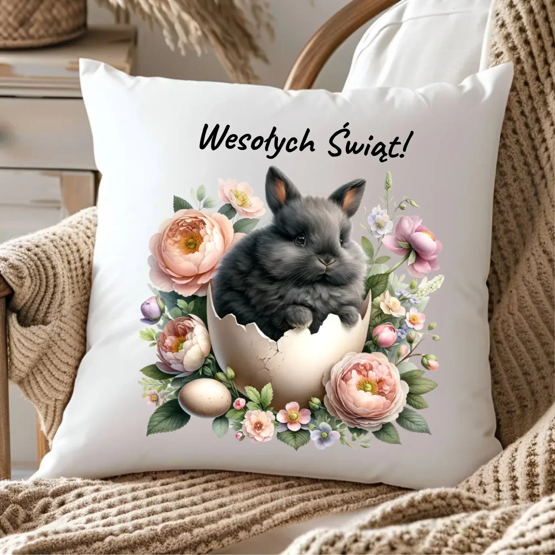 Zajączek w pisance | Poduszka na Wielkanoc WN03 - StoryCups.pl