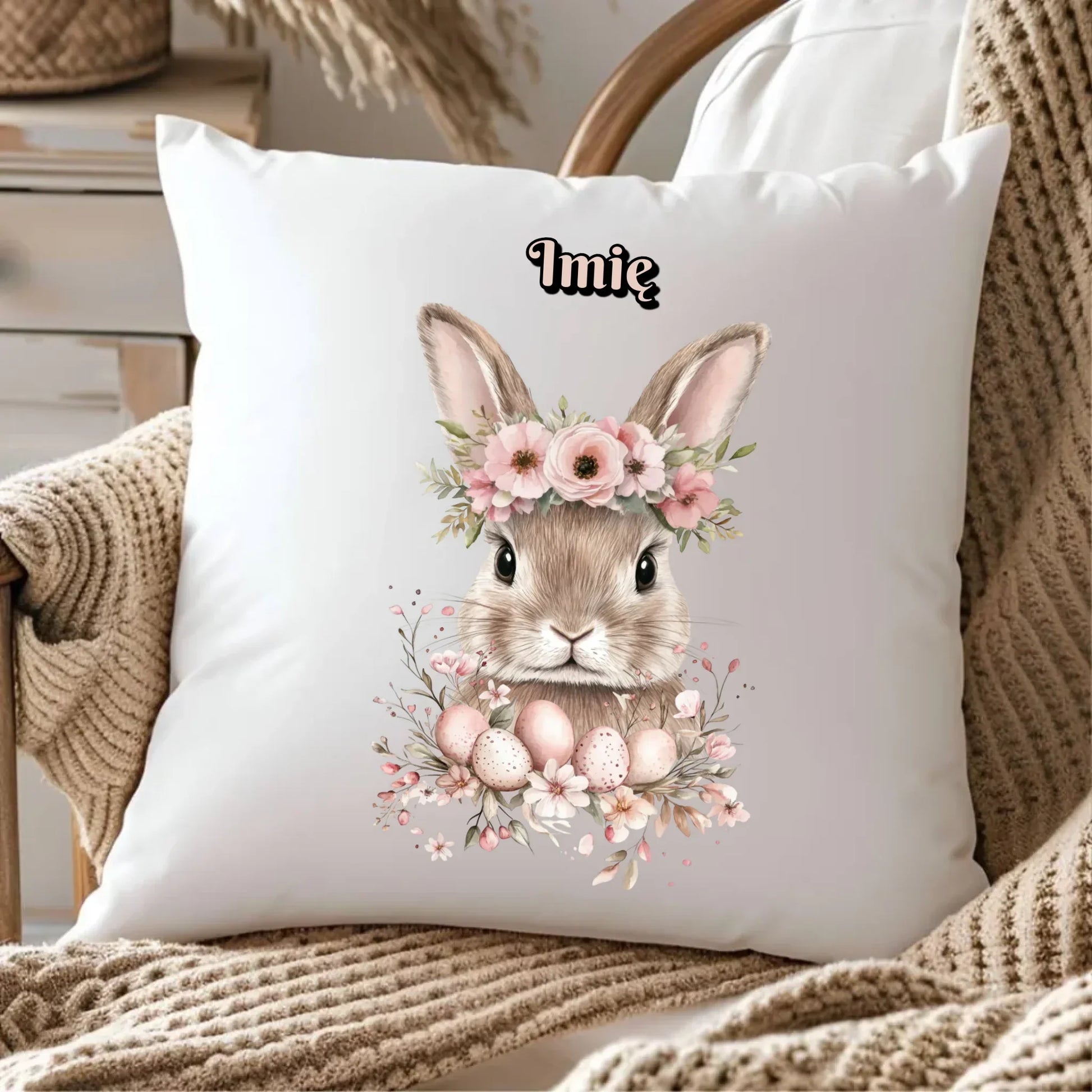 Zajączek z wiankiem | Poduszka na Wielkanoc WN05 - StoryCups.pl