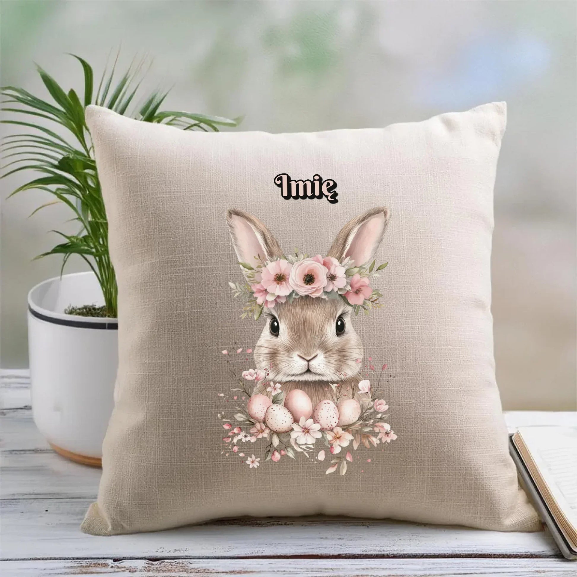 Zajączek z wiankiem | Poduszka na Wielkanoc WN05 - StoryCups.pl