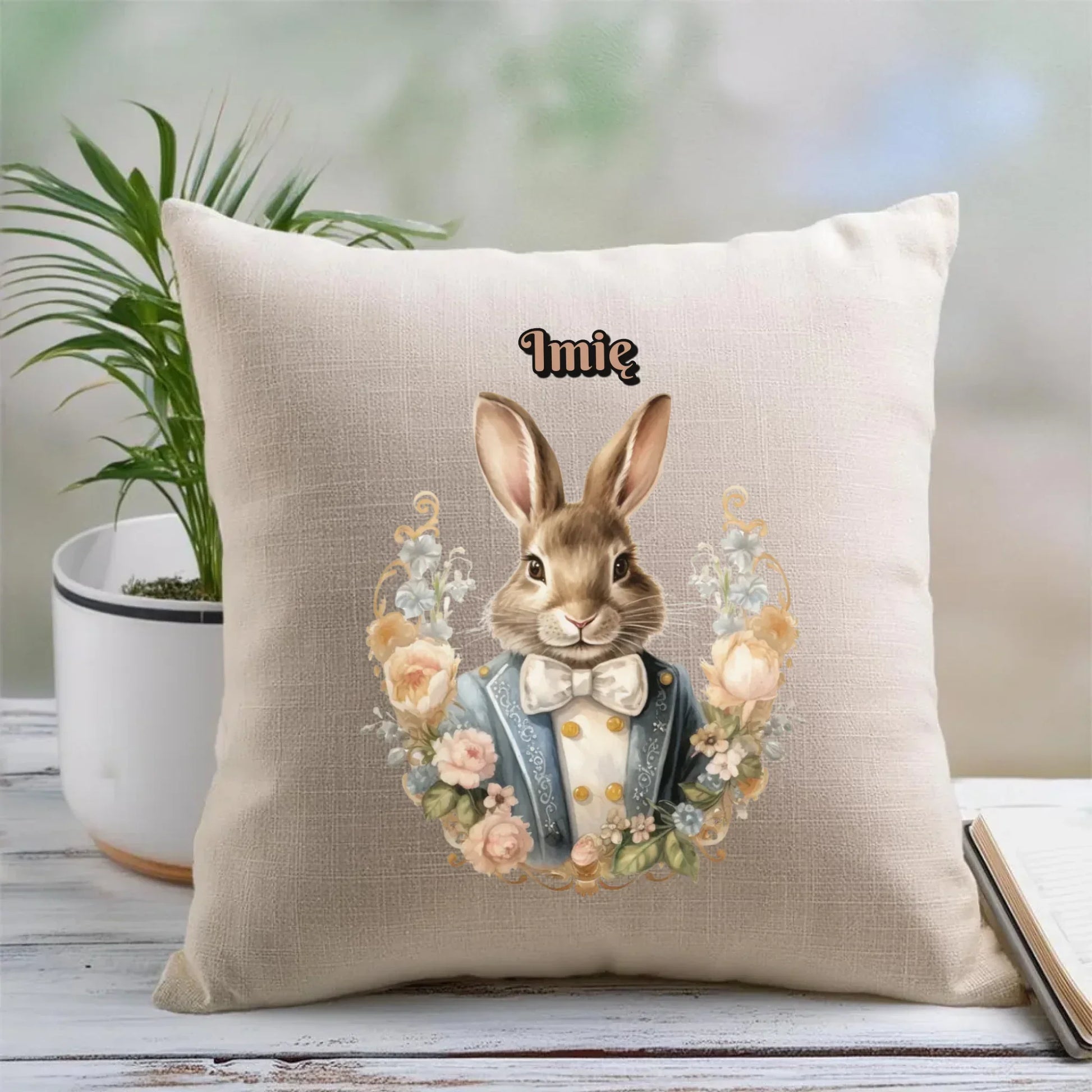 Pan Zając | Personalizowana poduszka na Wielkanoc WN06 - StoryCups.pl