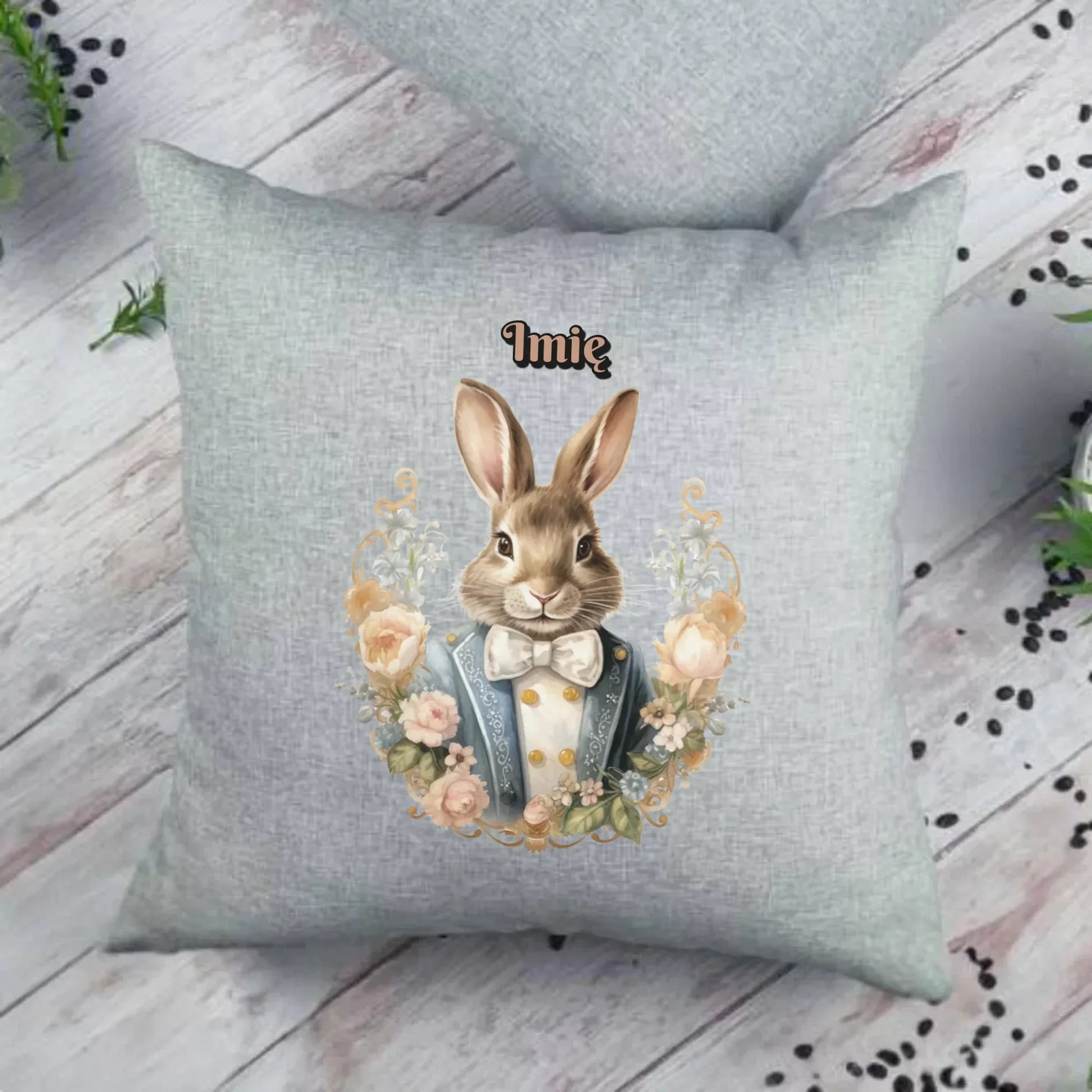 Pan Zając | Personalizowana poduszka na Wielkanoc WN06 - StoryCups.pl