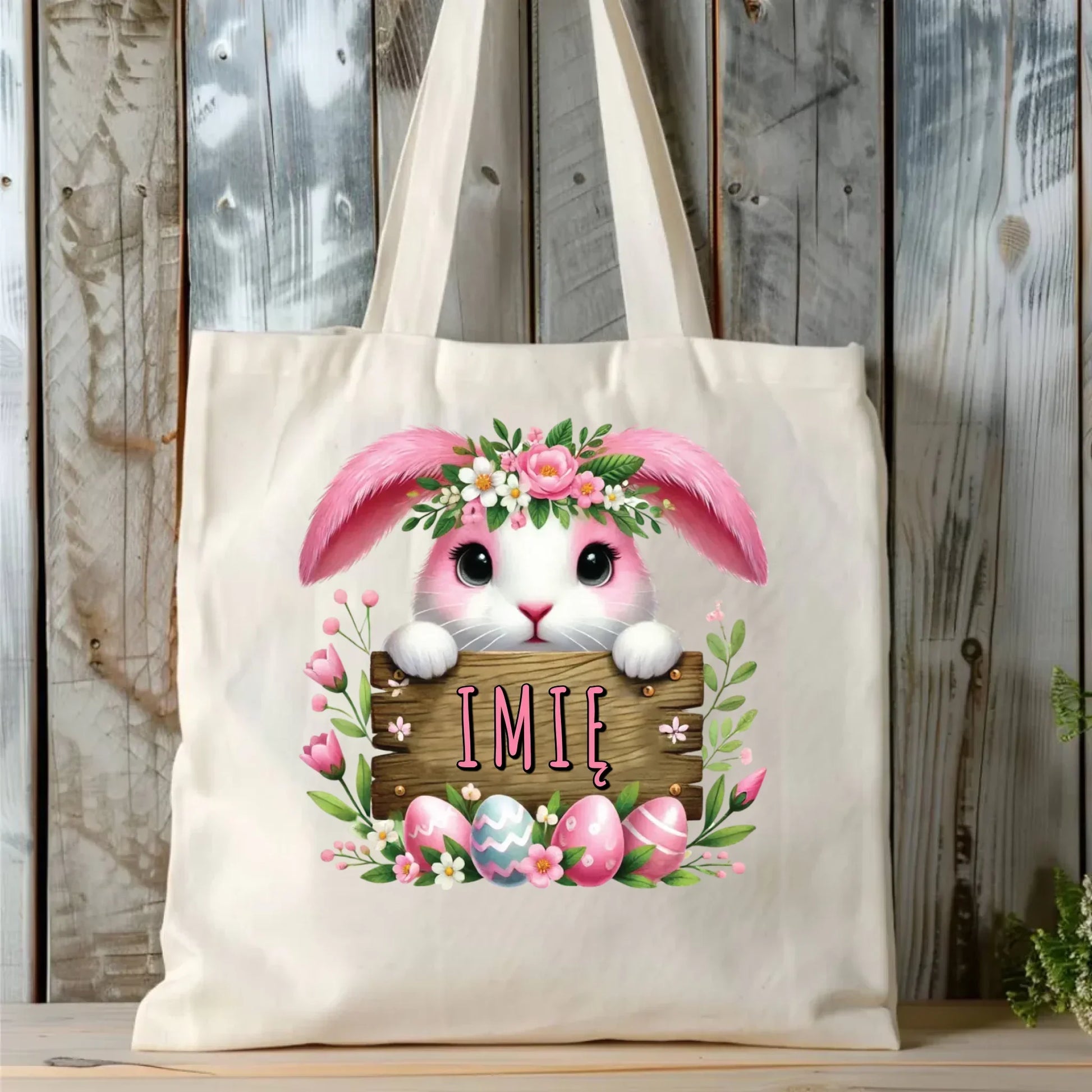 Różowy zając | Torba na Wielkanoc WN07 - StoryCups.pl
