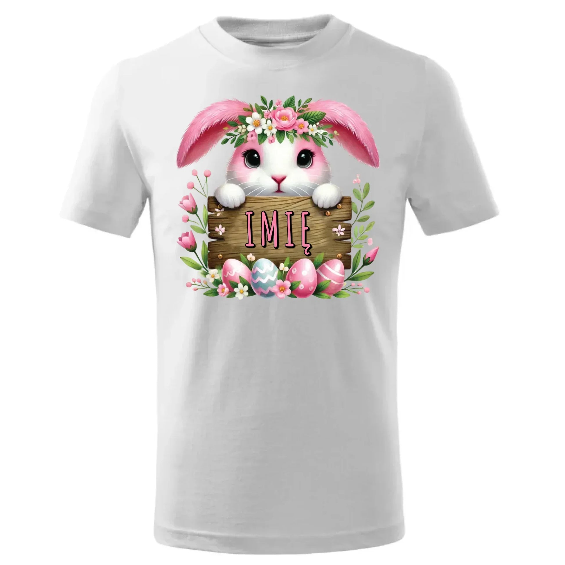 Różowy zając | Koszulka dziecięca na Wielkanoc WN07 - StoryCups.pl
