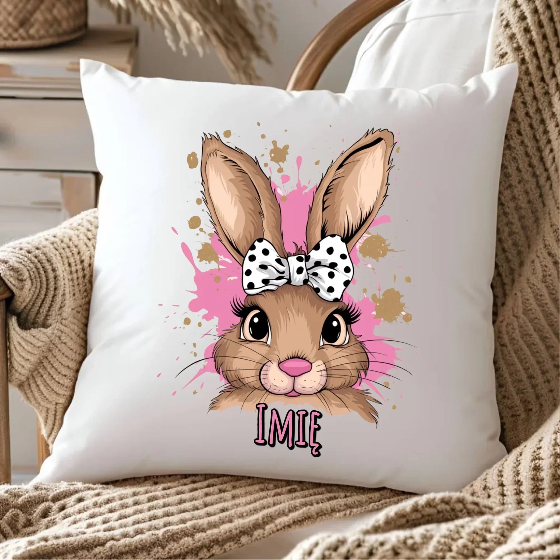 Słodki zajączek imię | Poduszka na Wielkanoc WN08 - StoryCups.pl