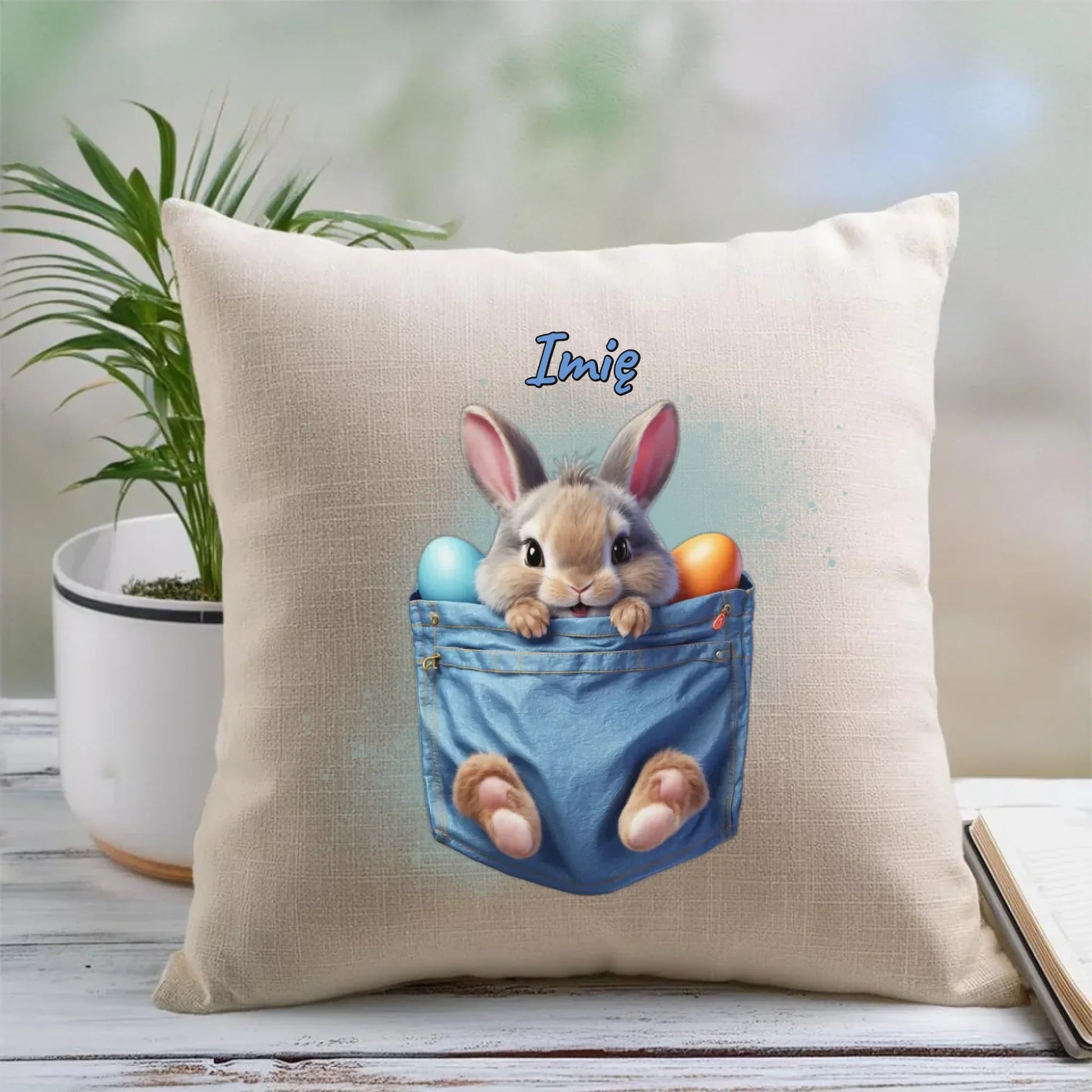Mały zajączek | Personalizowana poduszka na Wielkanoc WN10 - StoryCups.pl