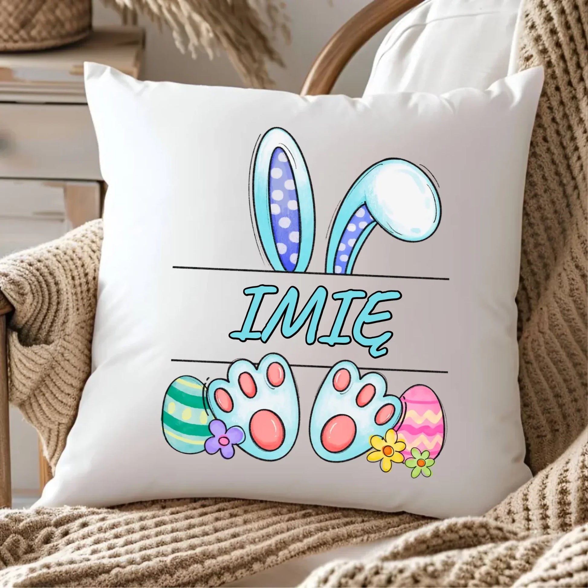 Zajączek Wielkanocny imię | Poduszka dla dziecka na Wielkanoc WN14 - StoryCups.pl
