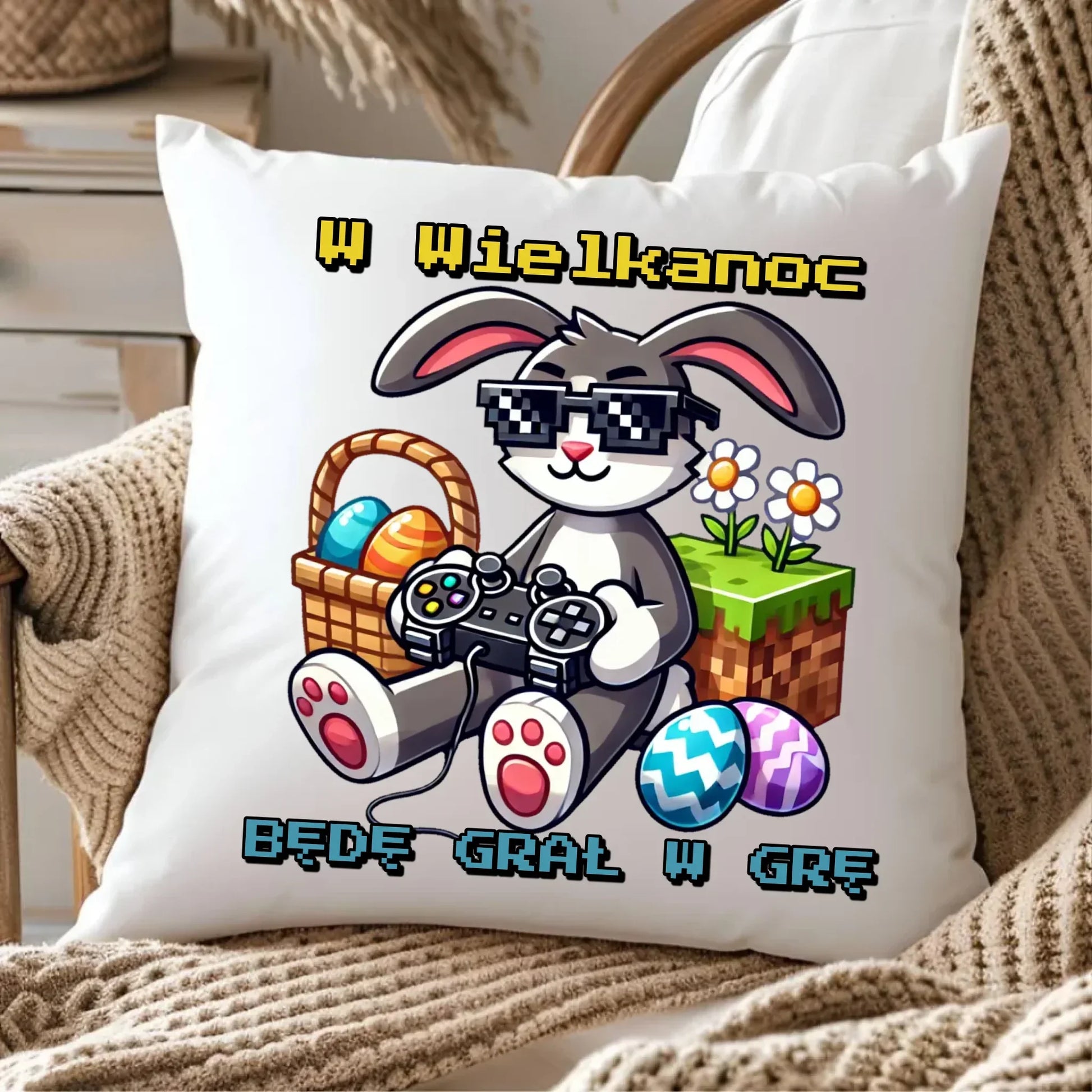 Zajączek Minecraft | Poduszka Wielkanocna WN22 - StoryCups.pl