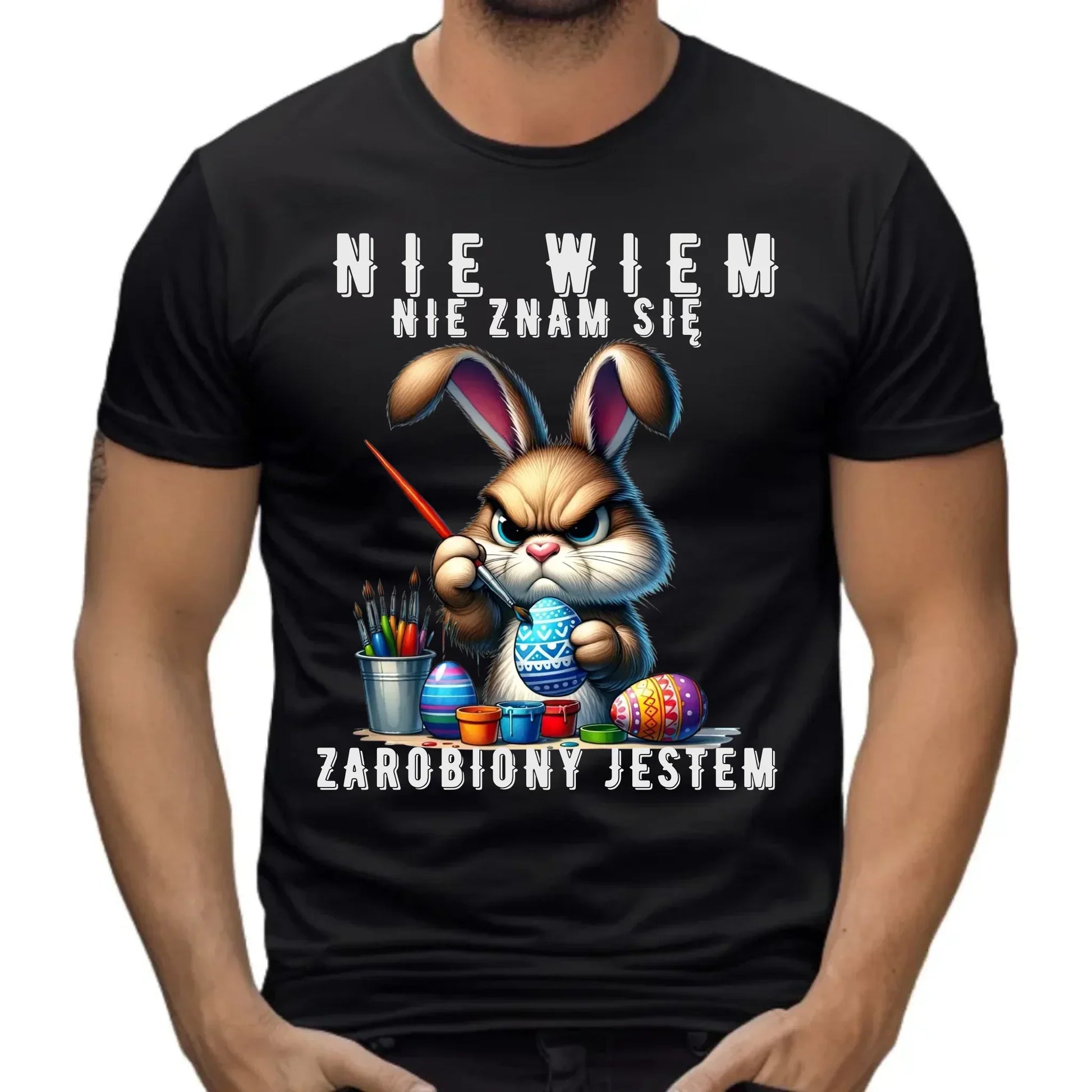 Nie wiem nie znam się zarobiony jestem | Koszulka męska na Wielkanoc WN25 - StoryCups.pl