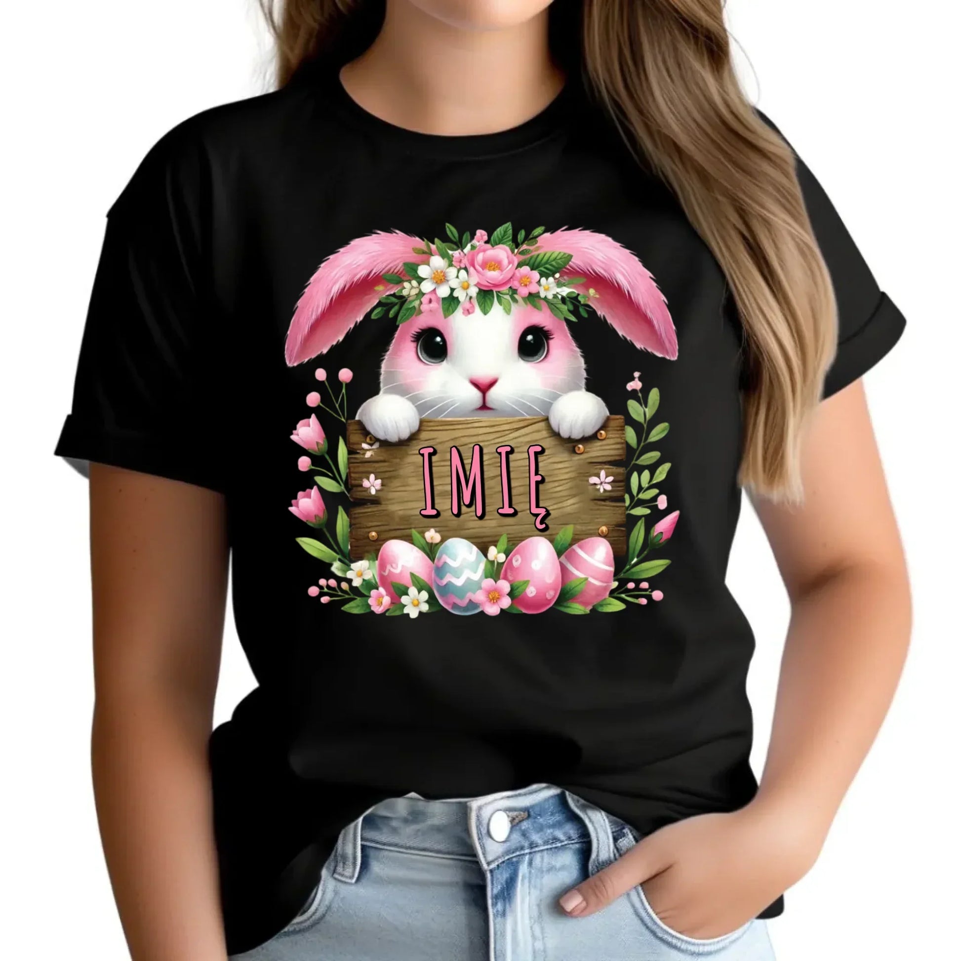 Różowy zając | Koszulka damska na Wielkanoc WN07 - StoryCups.pl