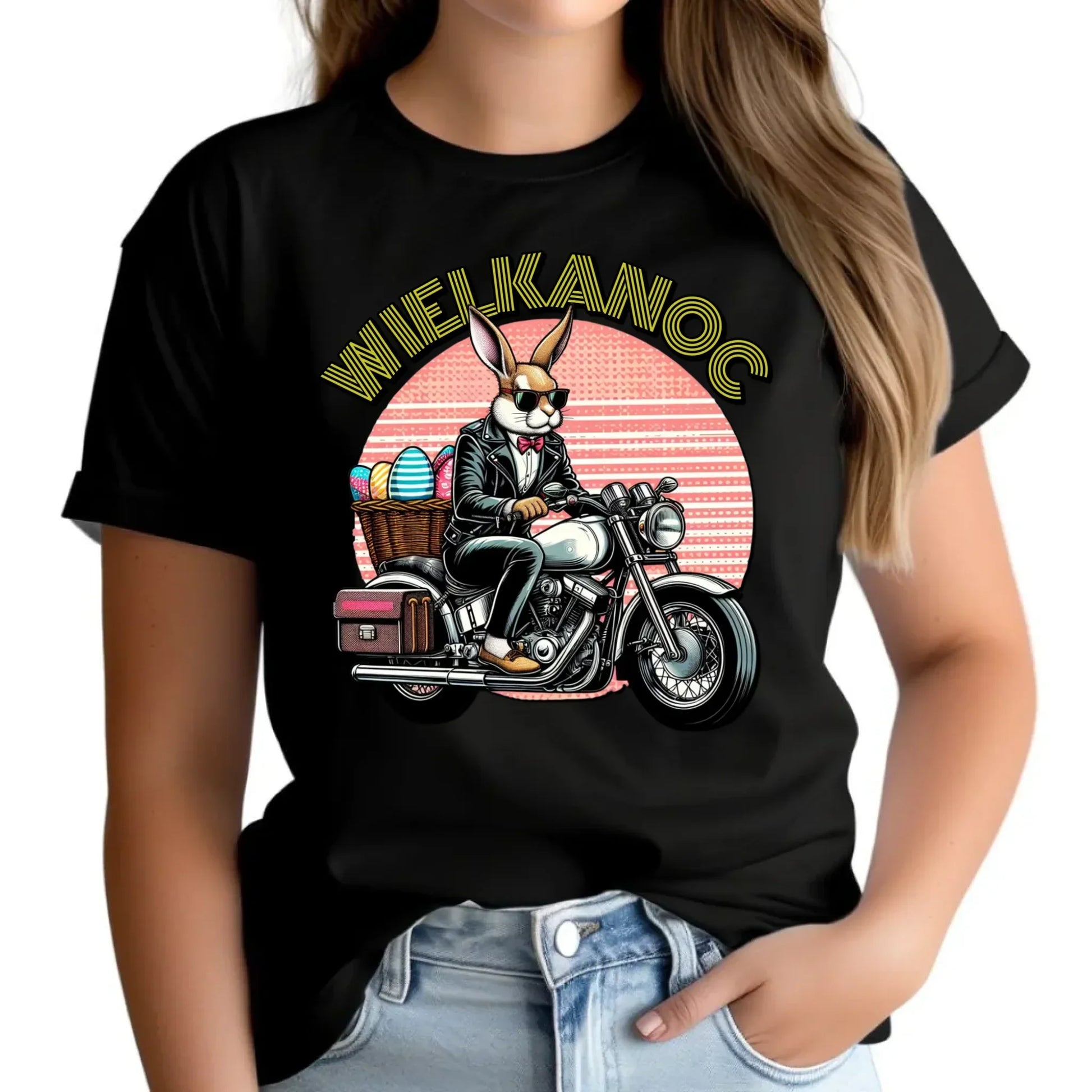 Zając na motorze | Koszulka damska na Wielkanoc WN29 - StoryCups.pl