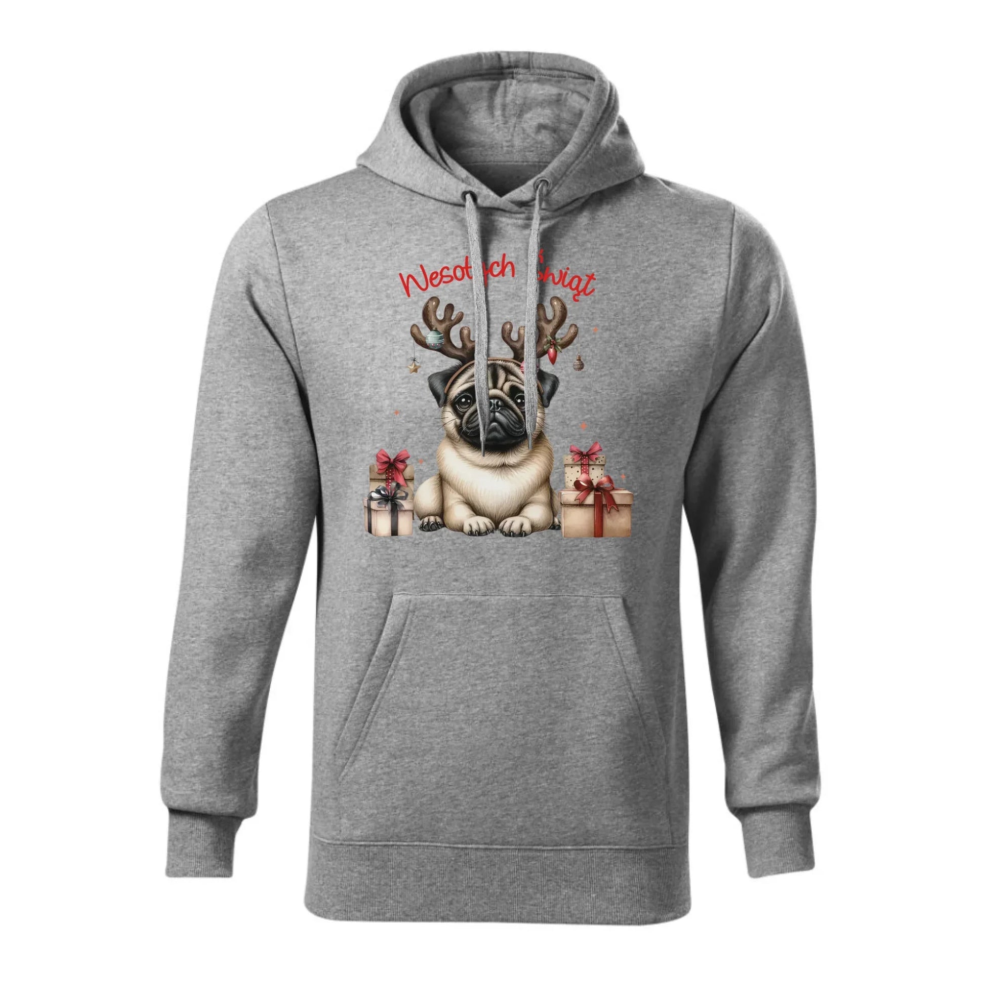 Mops Wesołych Świąt | Świąteczna bluza męska z kapturem BN91 - StoryCups.pl