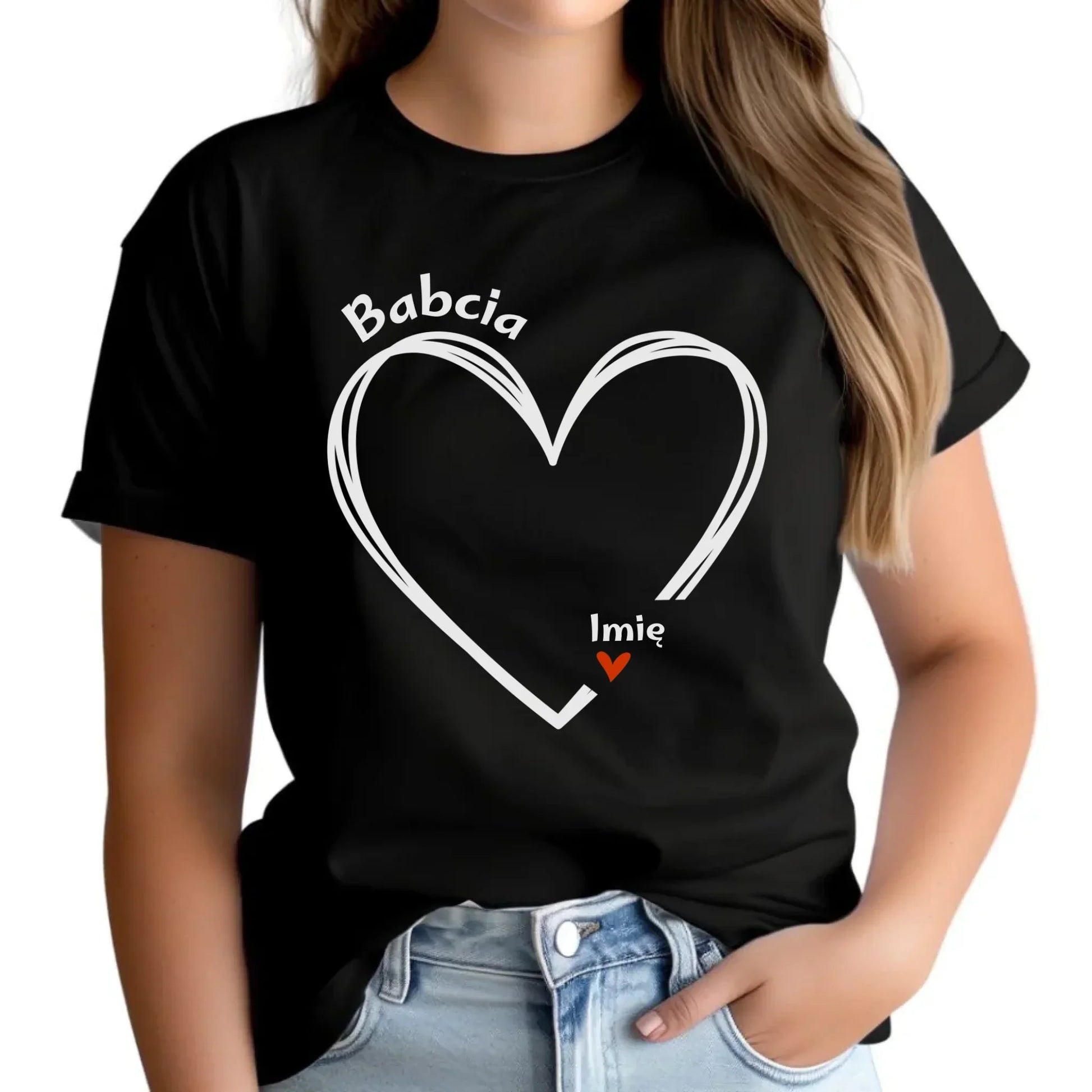 Serce z imionami wnuków | Personalizowana koszulka damska dla babci B26 - StoryCups.pl