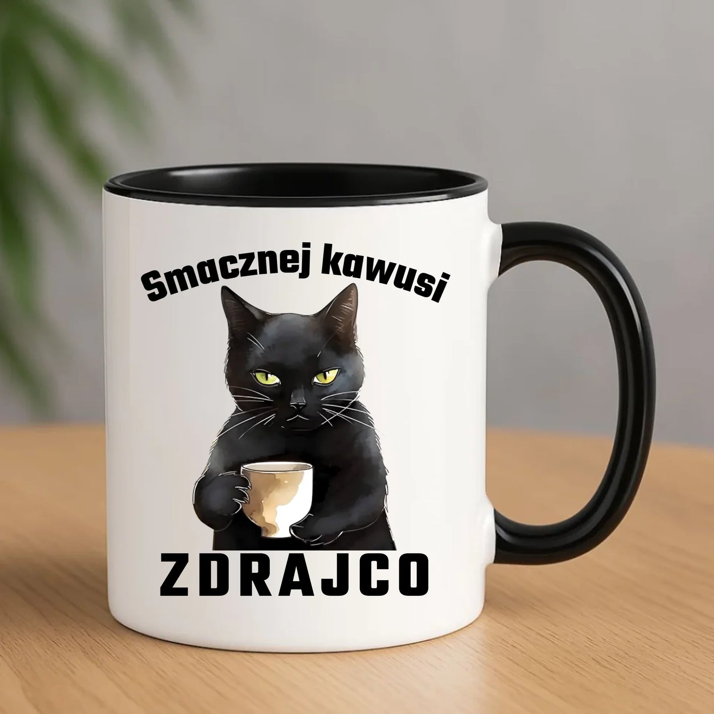 Czarny kubek z nadrukiem prezent na odejście z pracy POŻEGNANIE AWANS