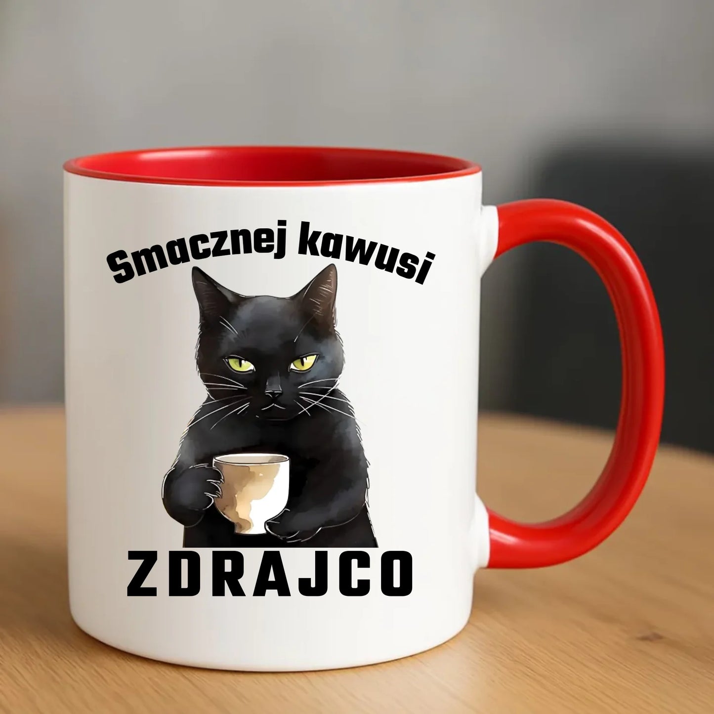 Czerwony kubek z nadrukiem prezent na odejście z pracy POŻEGNANIE AWANS