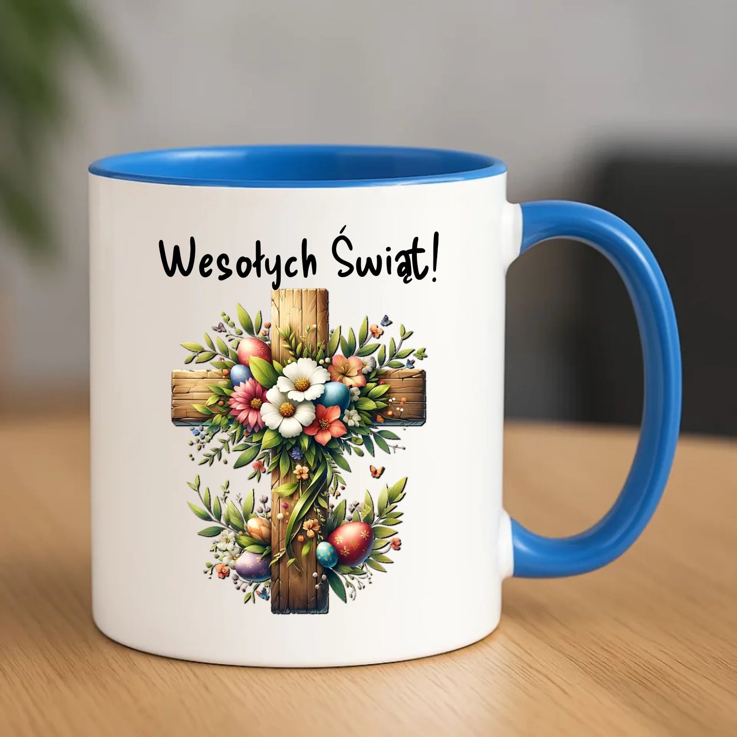 Niebieski kubek wielkanocny prezent na WIELKANOC