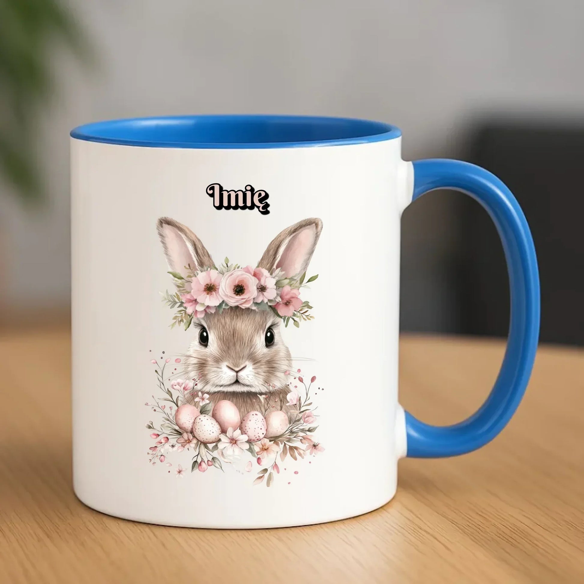 Zajączek z wiankiem | Kubek na Wielkanoc WN05 - StoryCups.pl