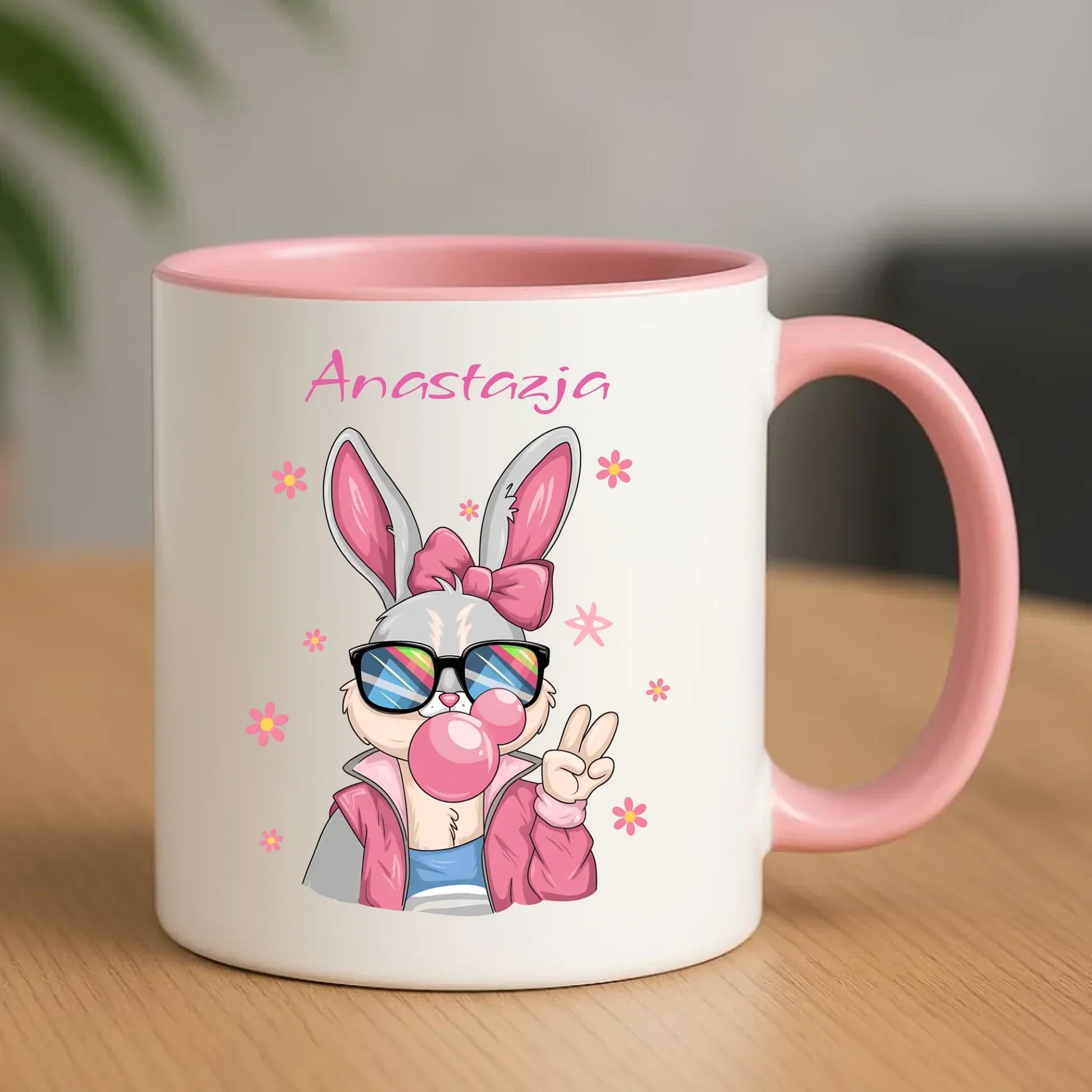 Różowy króliczek | Kubek na Wielkanoc WN35 - StoryCups.pl