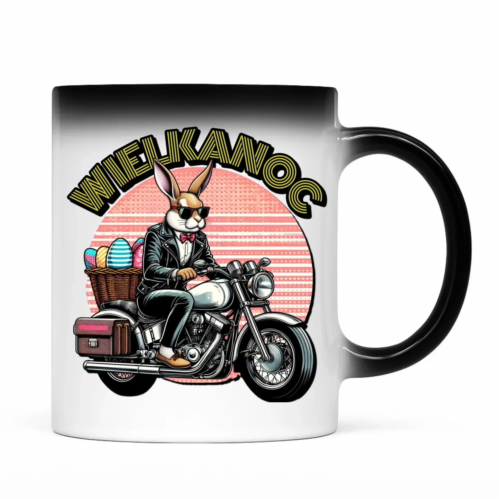 Zając na motorze | Kubek magiczny na Wielkanoc WN29 - StoryCups.pl