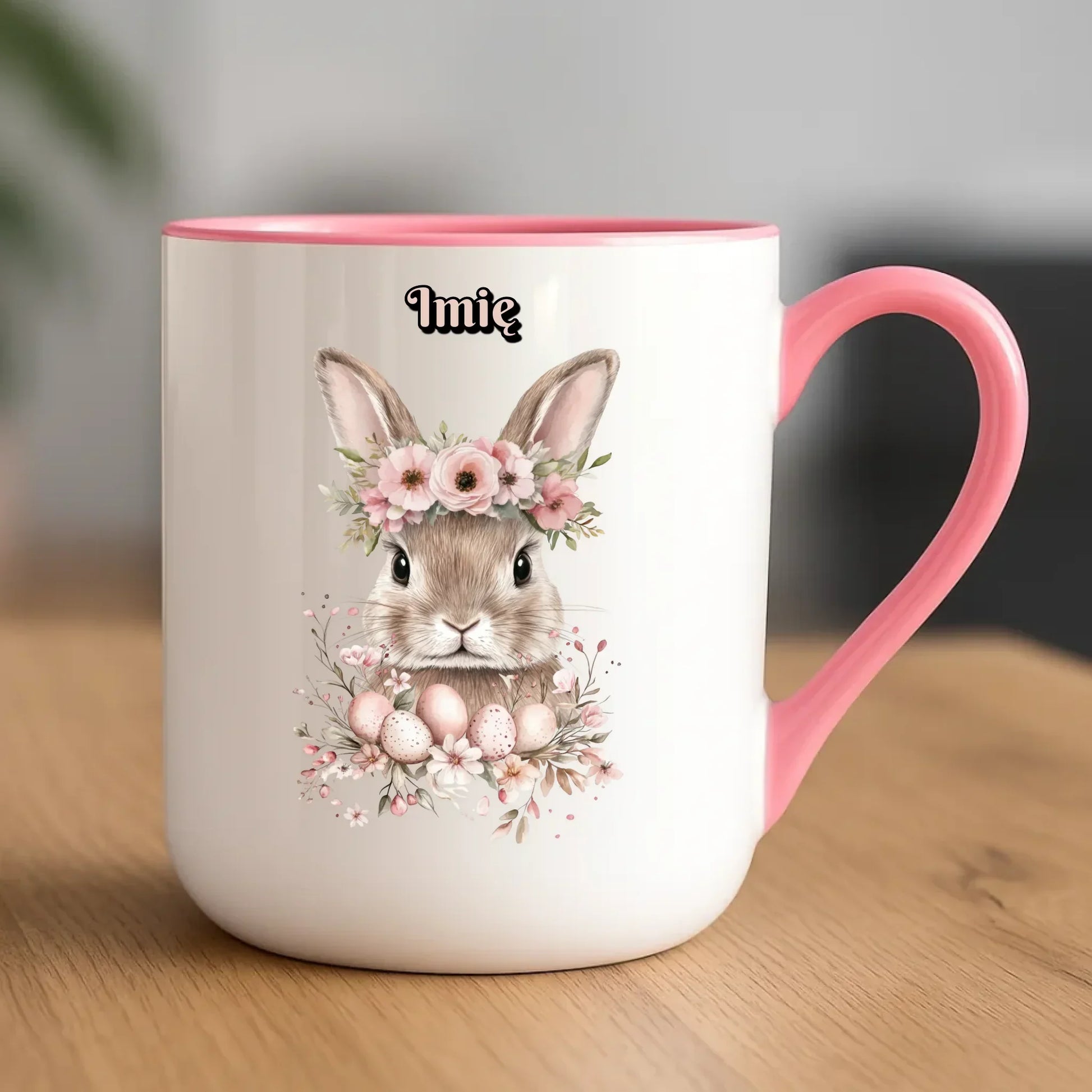 Zajączek z wiankiem | Kubek elegant na Wielkanoc WN05 - StoryCups.pl