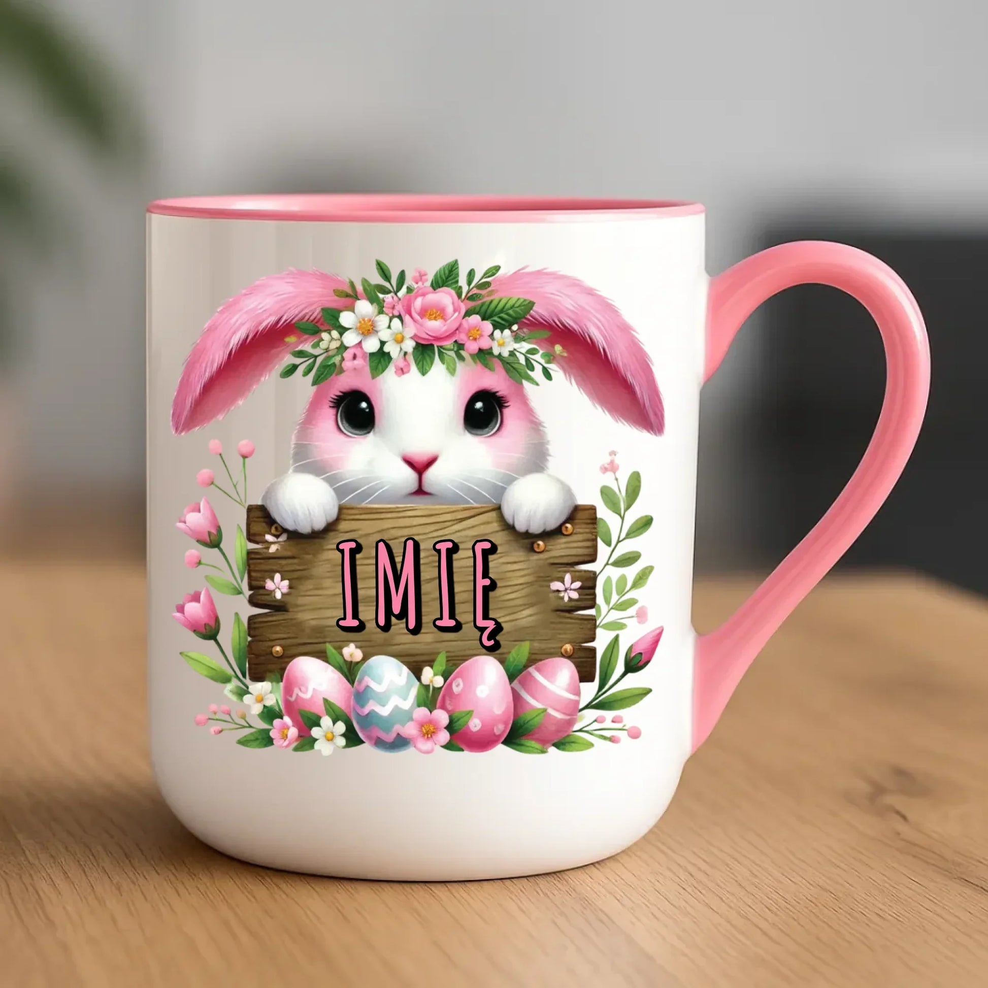 Różowy zając | Kubek elegant na Wielkanoc WN07 - StoryCups.pl