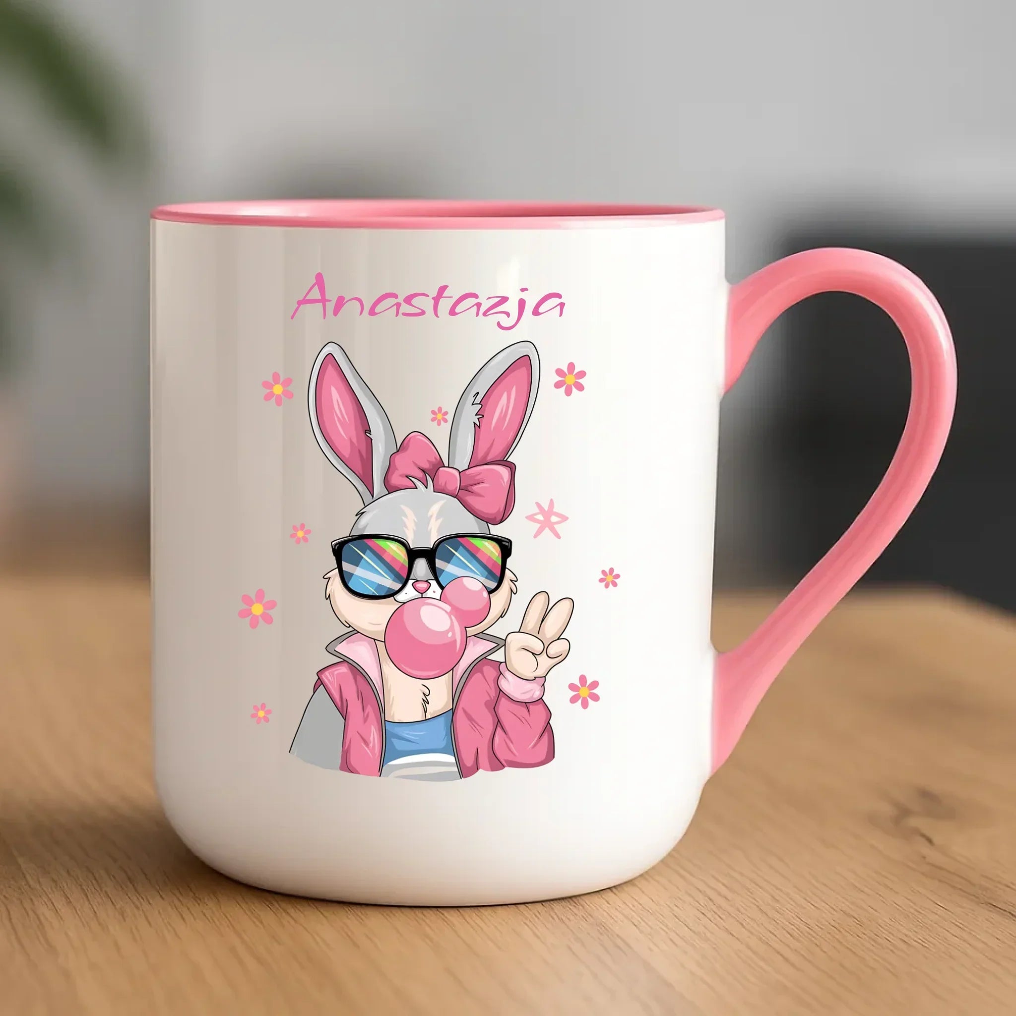 Różowy króliczek | Kubek elegant na Wielkanoc WN35 - StoryCups.pl