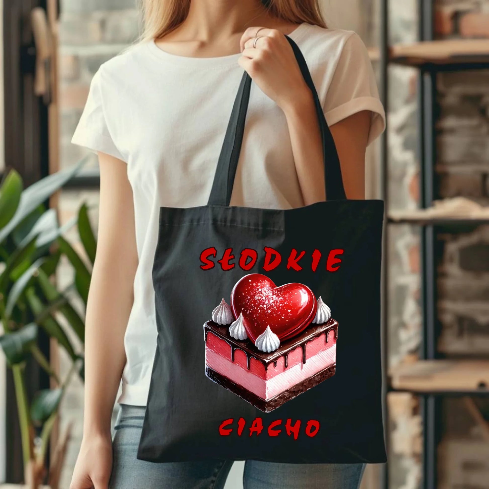 Czarna torba z nadrukiem dla par na prezent - Walentynki, Rocznica Ślubu