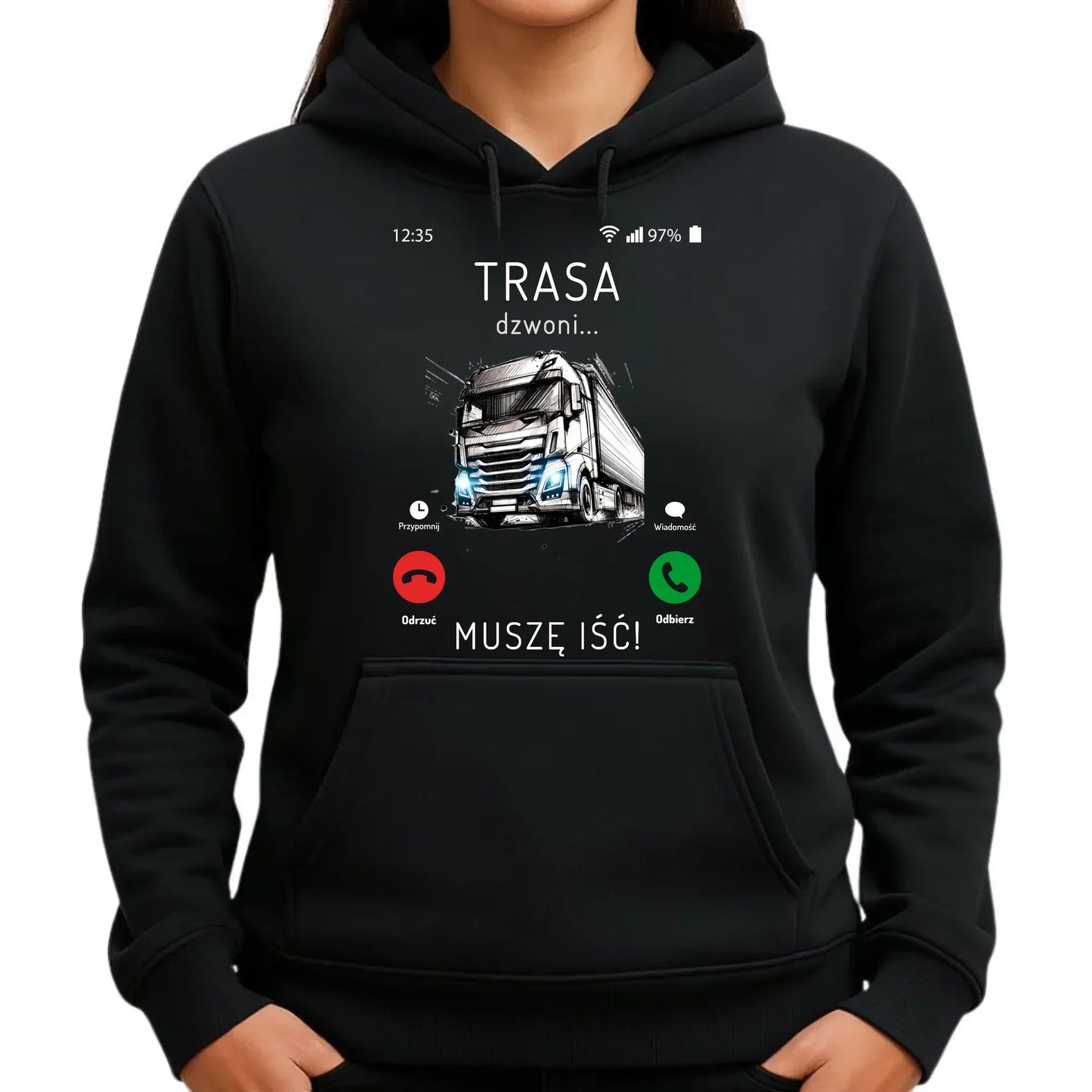 Trasa dzwoni muszę iść | Bluza damska z kapturem dla kierowcy tira ZKT03 - StoryCups.pl