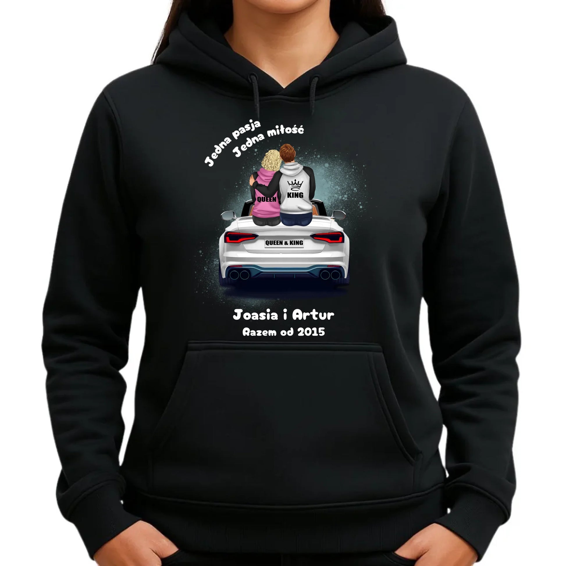 Jedna pasja, jedna miłość imiona | Personalizowana bluza damska z kapturem W06 - StoryCups.pl