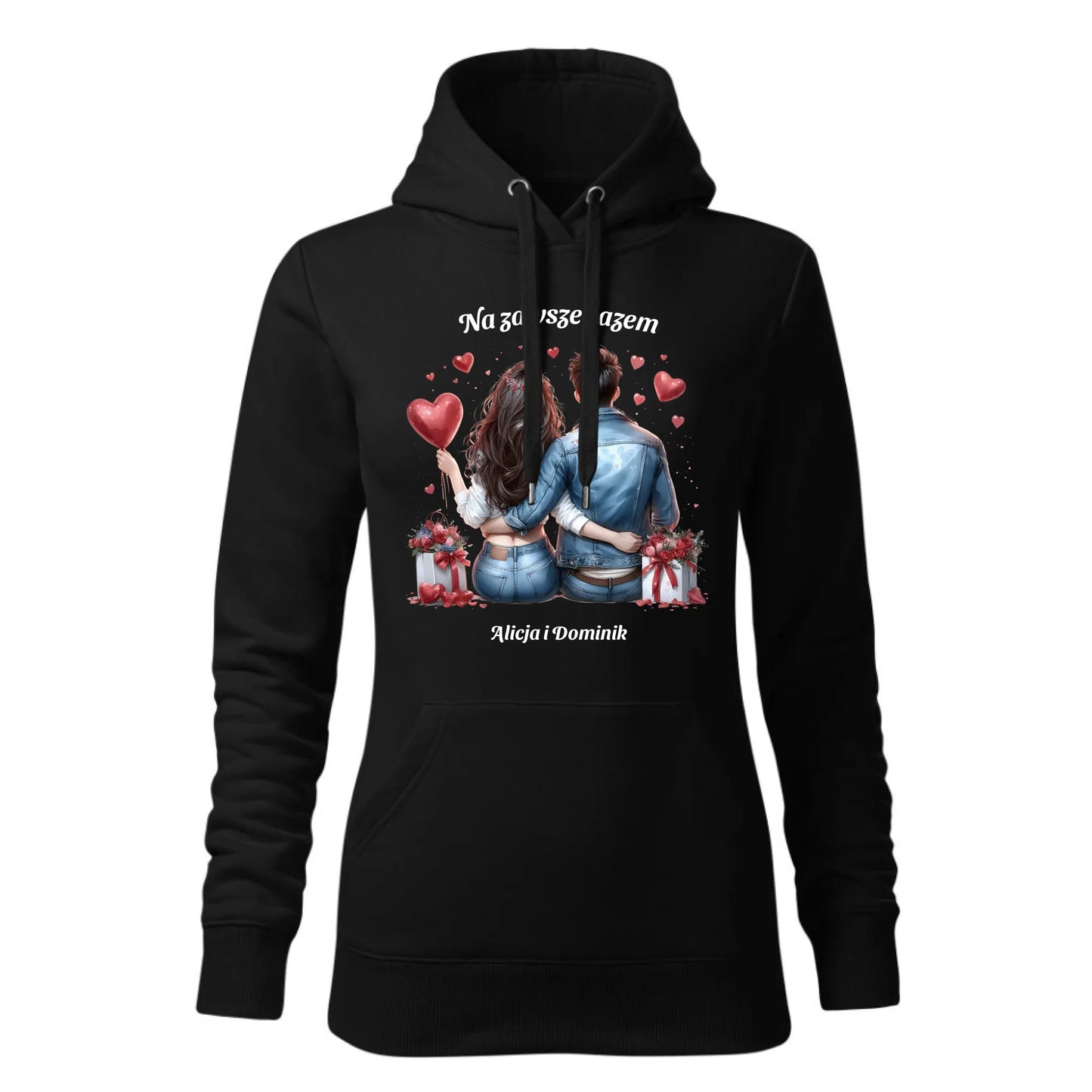 Czarna bluza damska z kapturem nadruk na prezent dla niej HOODIE