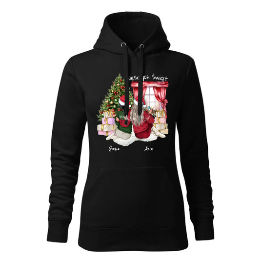 Czarna bluza damska z kapturem nadruk na prezent dla niej HOODIE