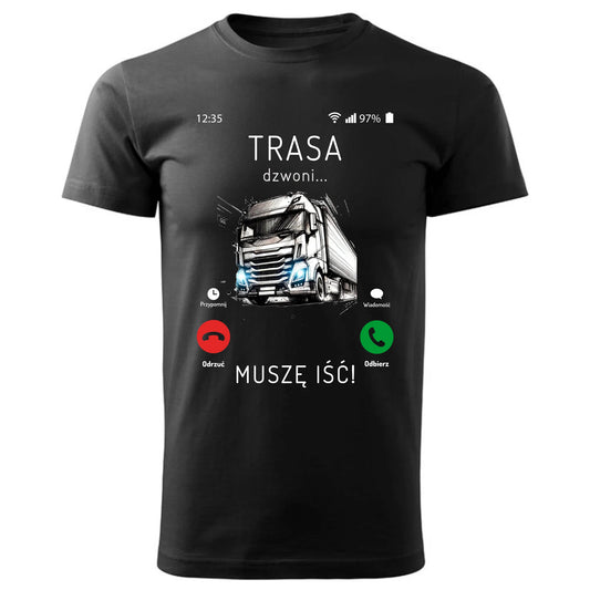 Prezent dla kierowcy tira czarna koszulka męska z nadrukiem KIEROWCA TIR