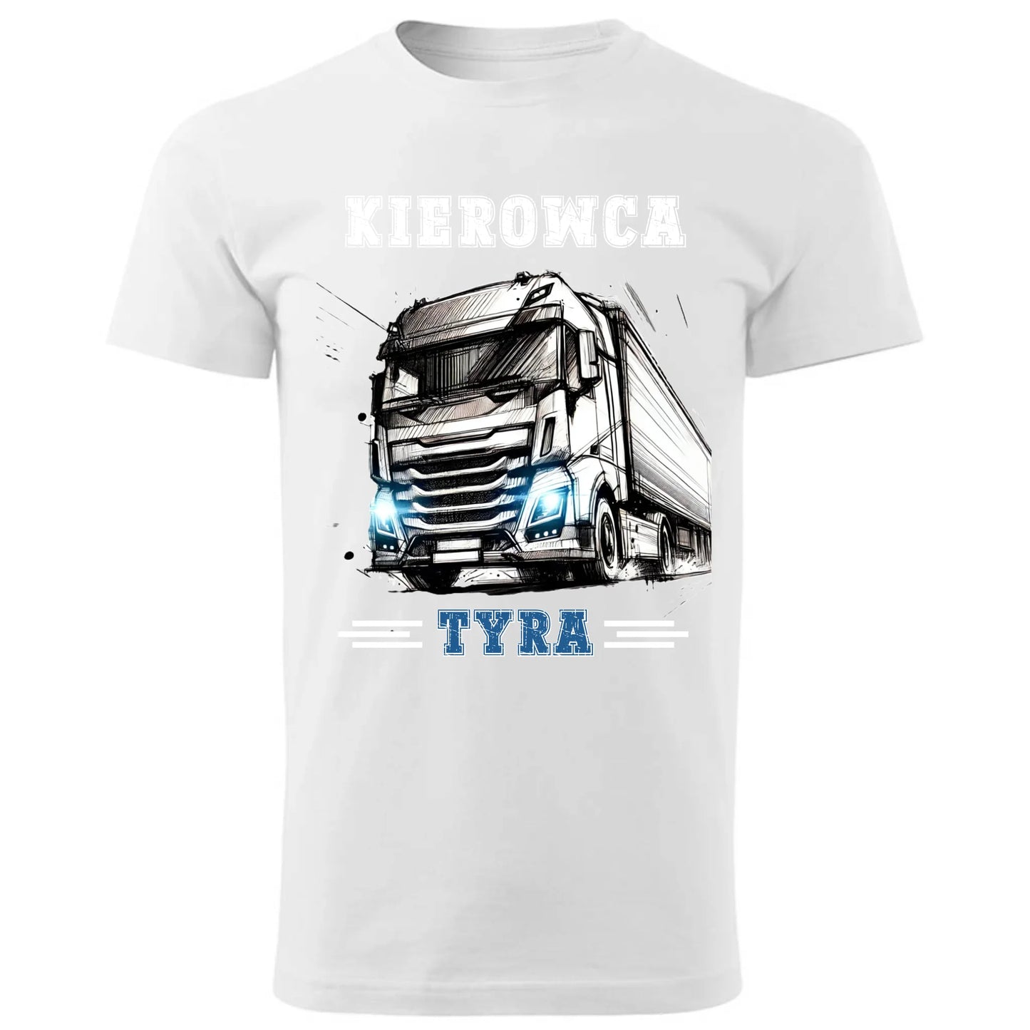 Prezent dla kierowcy tira biała koszulka męska z nadrukiem KIEROWCA TIR