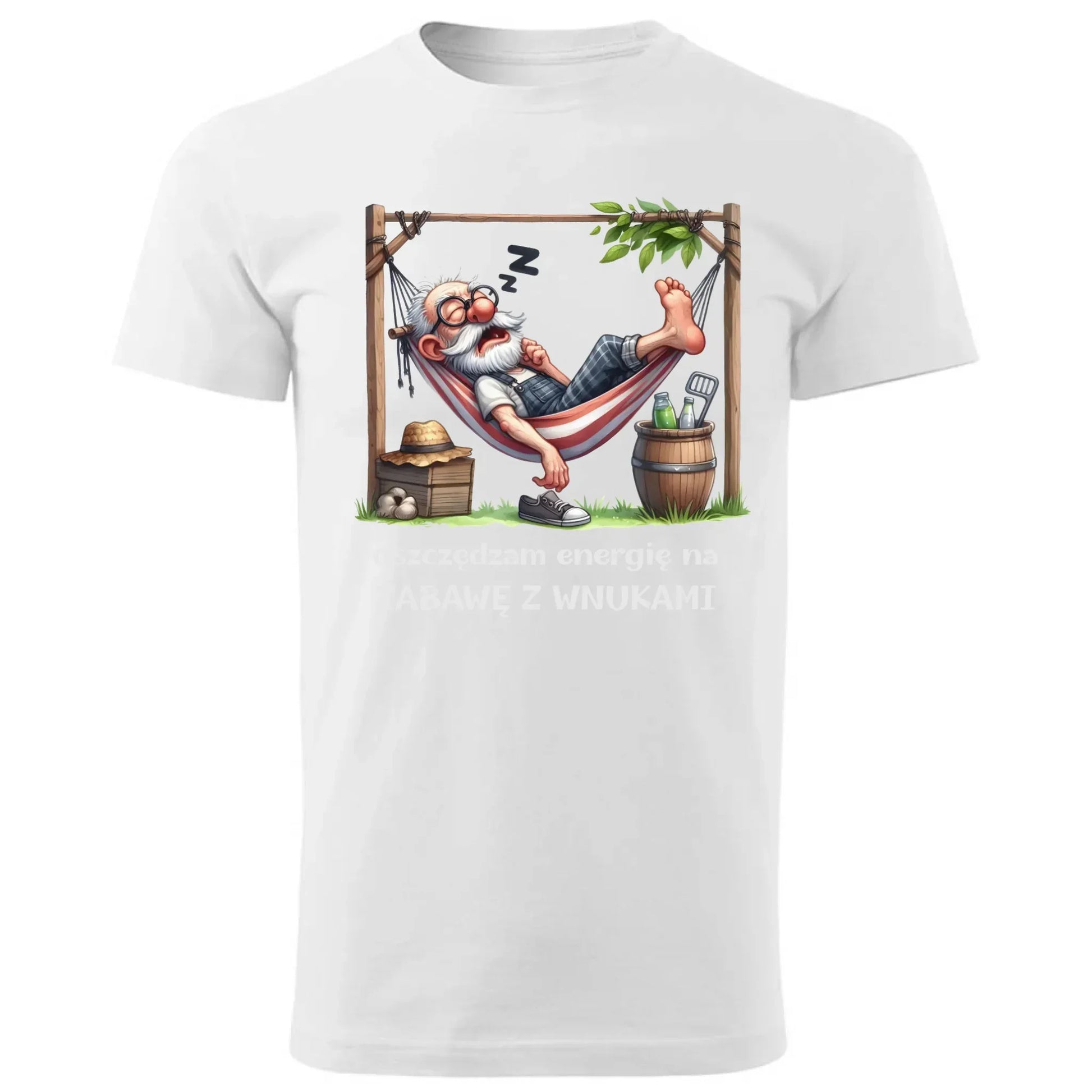 Oszczędzam energię | Koszulka męska dla dziadka D39 - StoryCups.pl