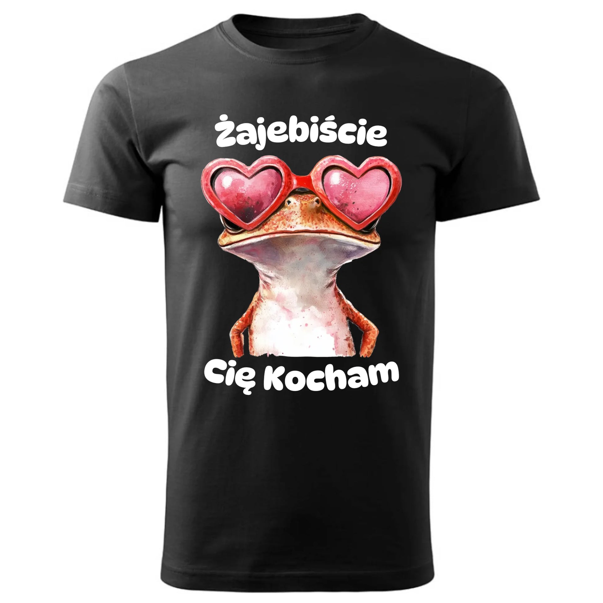 Czarna koszulka z nadrukiem dla par na prezent ZAKOCHANI PARA WALENTYNKI