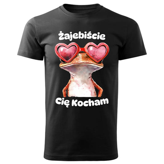 Czarna koszulka z nadrukiem dla par na prezent ZAKOCHANI PARA WALENTYNKI