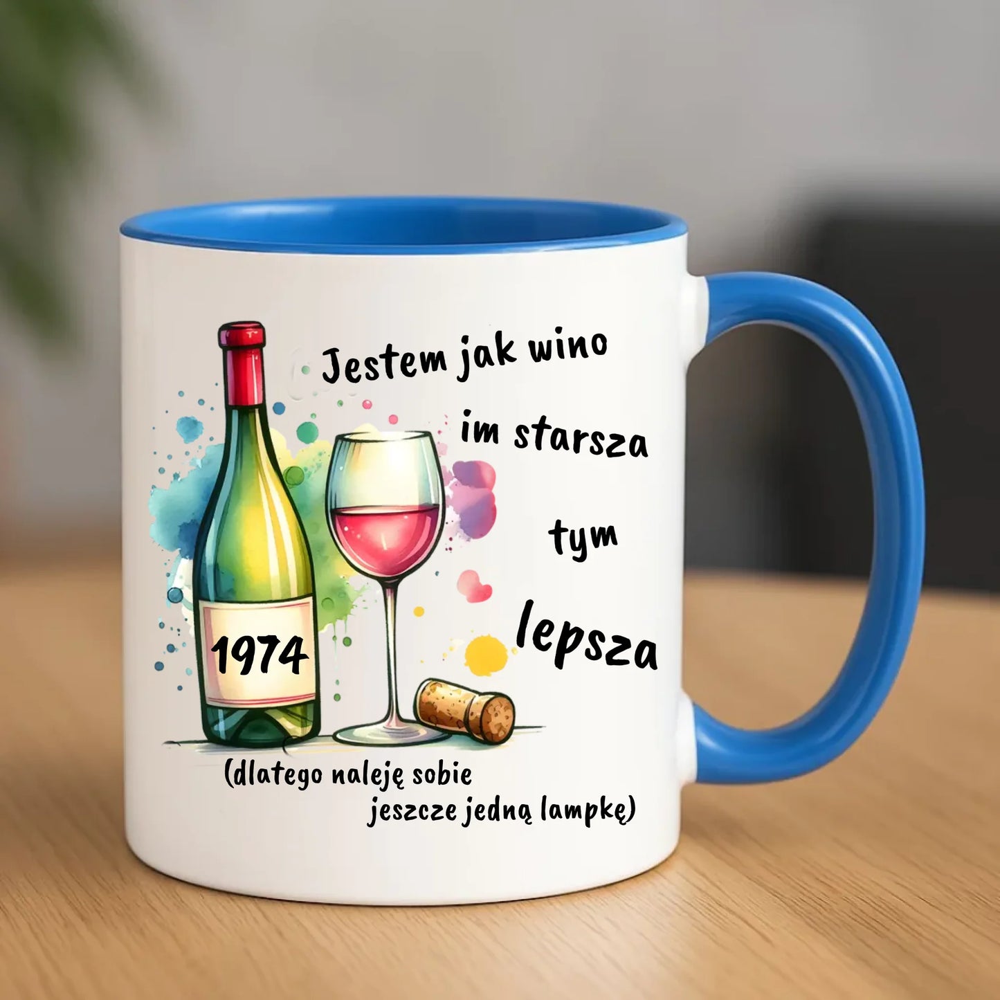 Urodzinowy niebieski kubek z nadrukiem prezent na URODZINY